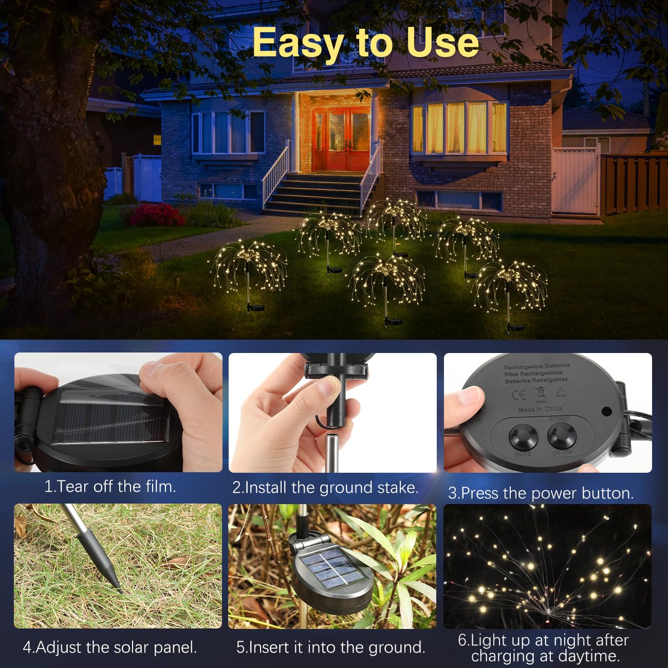 Lewondr Firework Solar Garden Lights 4 Pack, 120 Led Solar Firework Lights With 8 Lighting Modes, Waterproof Sparkler Starburst