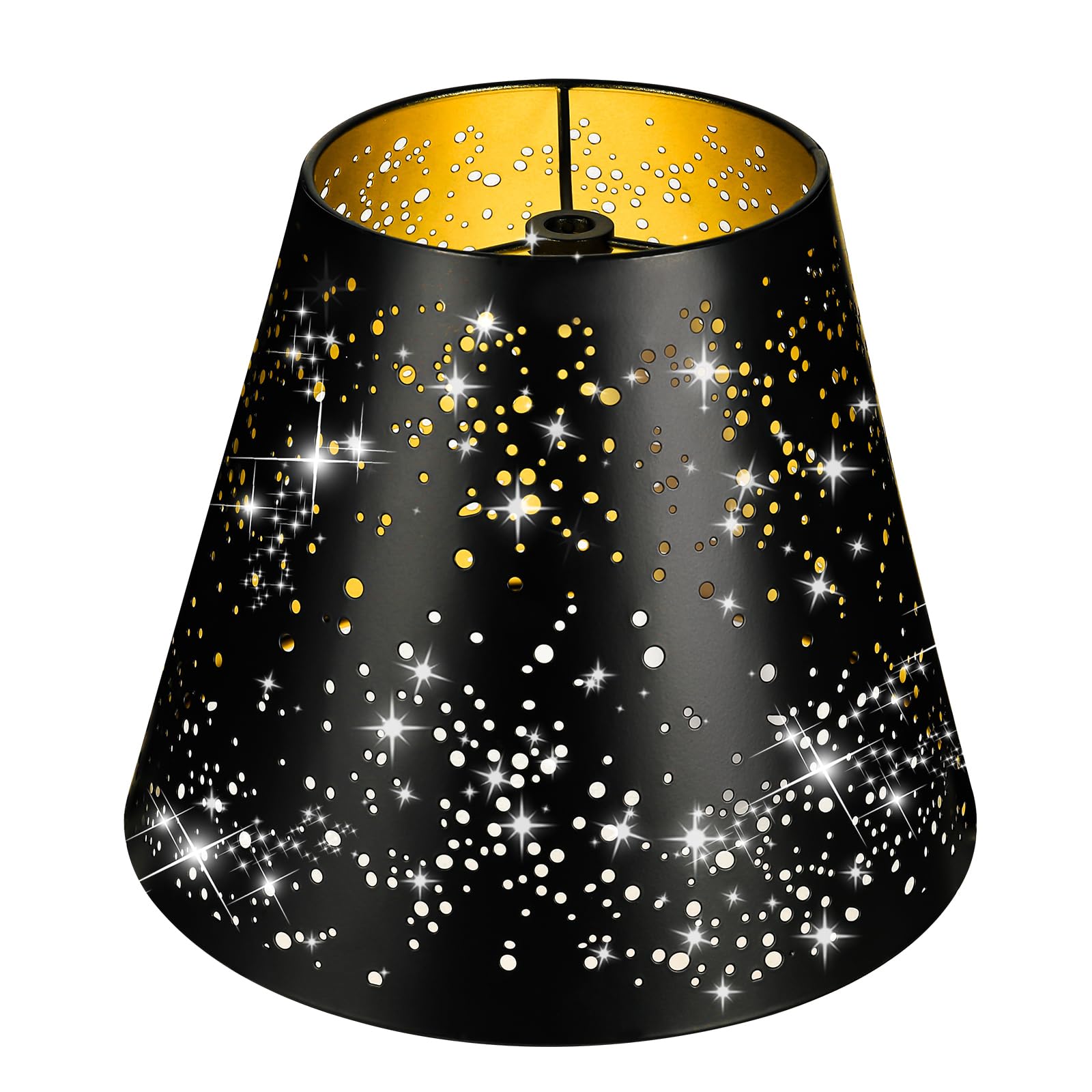 ALUCSET Metal Small Lamp Shade, Etched Starlight, 5in Top x 9in Bottom x 7in High, Black Outside Gold Inside, Model ALUCSET-METAL