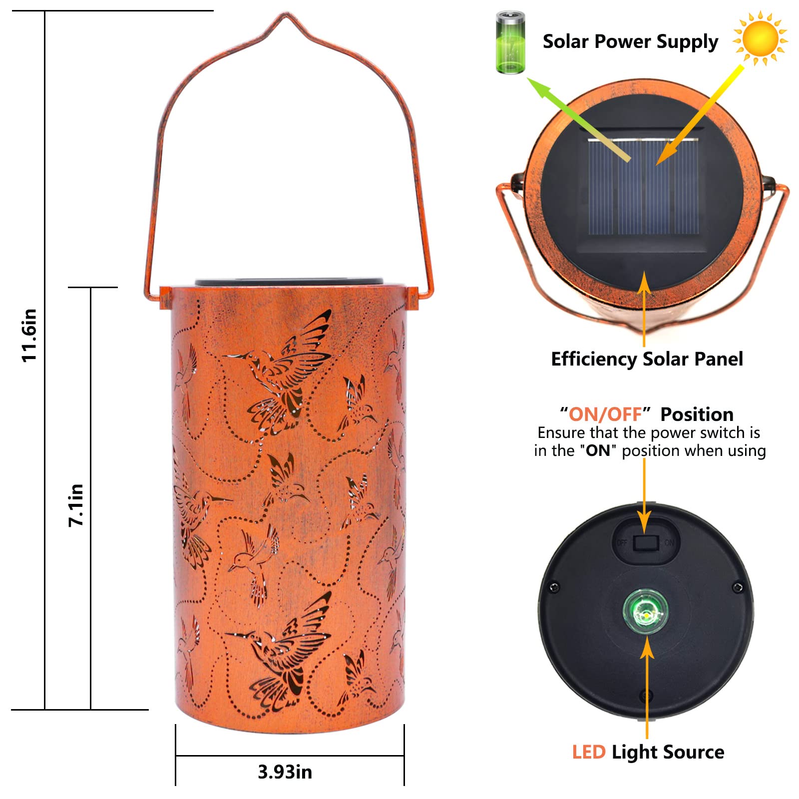 Solar Lanterns Outdoor Hanging Hummingbird Decor Lantern,Waterproof Hollow Out Metal Decorative Garden Light,Graceful Decoration