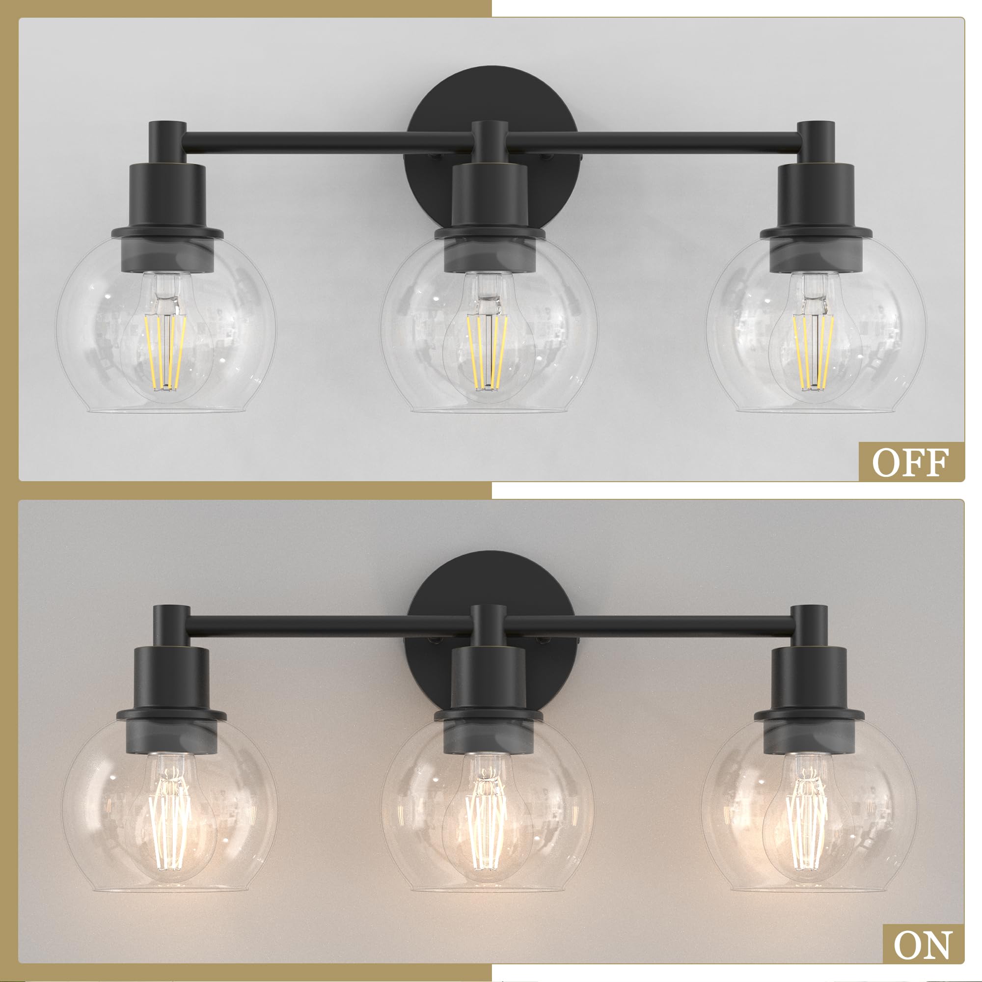 Espird Matte Black 3-Light Bathroom Vanity Light Fixture, Industrial Globe Wall Sconce