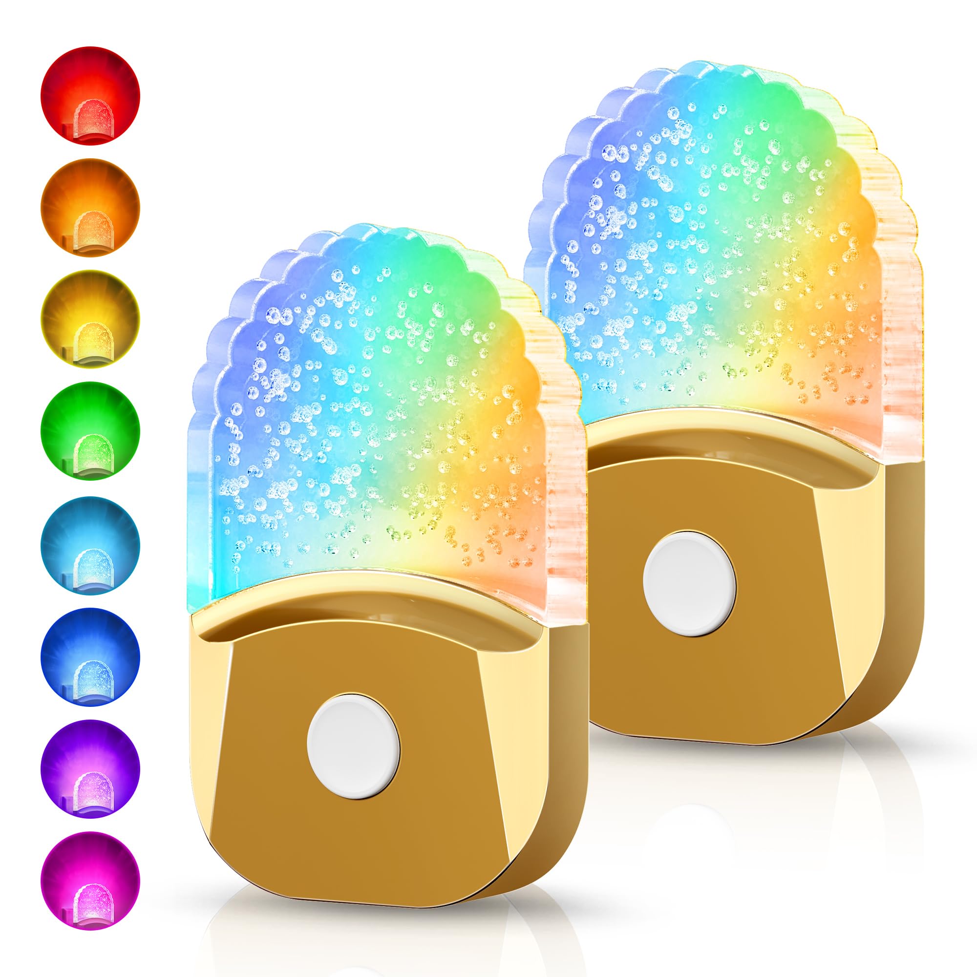DORESshop RGB LED Night Lights, 2 Pack, Dusk to Dawn Sensor, Plastic, Golden Cover, Model D-GY019