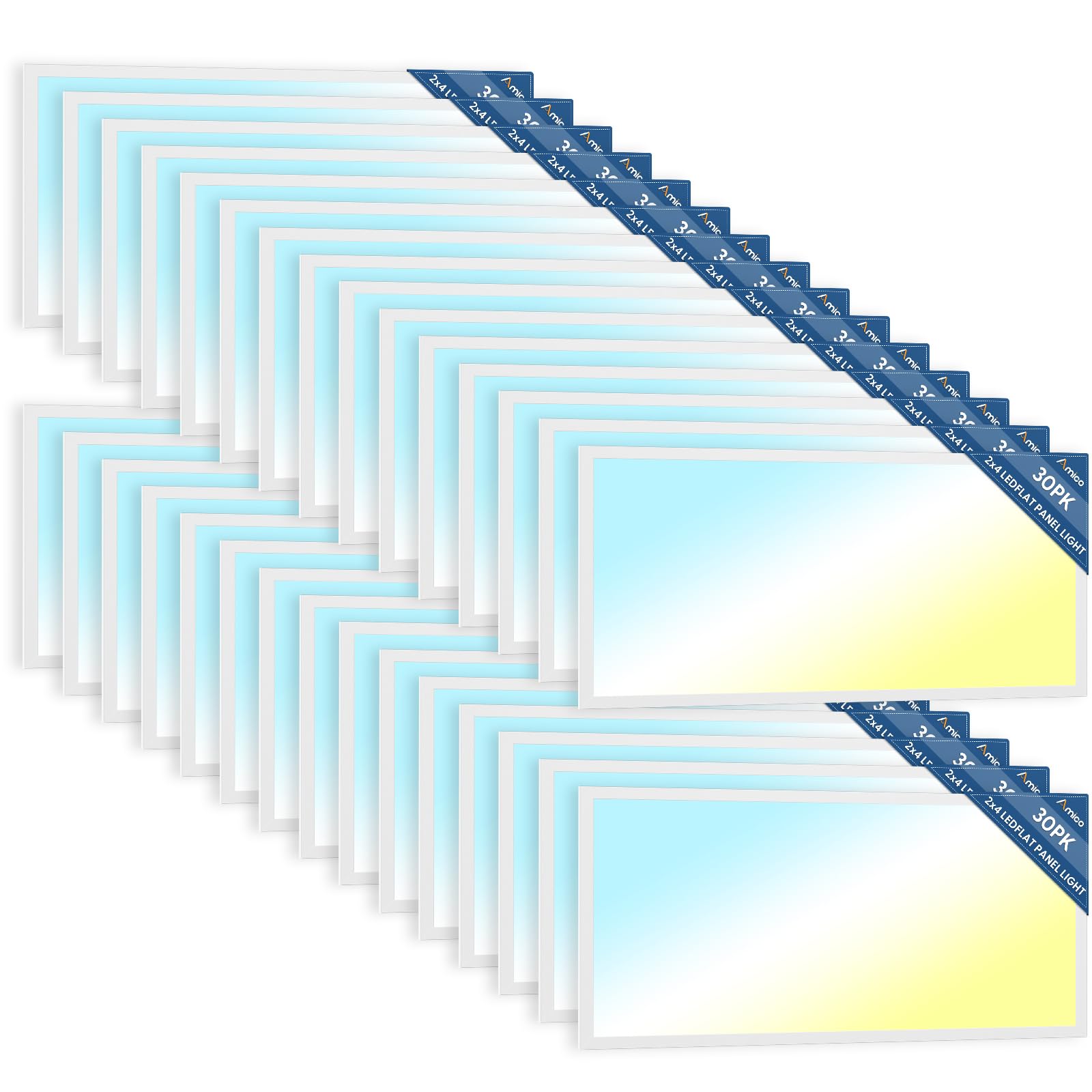 Amico 30 Pack 2X4 Led Flat Panel Light Fixture Selectable Color Temperature 4000K/5000K/6500K Drop Ceiling Office Lights 50W Dim