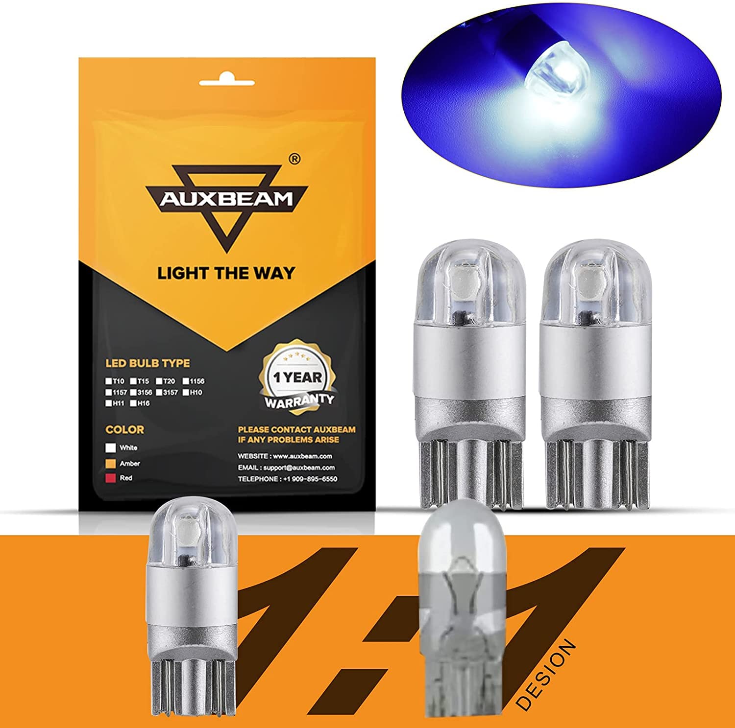 Auxbeam T10 194 Led Bulbs Blue, Super Bright Non-Polarity W5W 168 2825 Car Interior Lights, Replacement Bulb For Dashboard Light