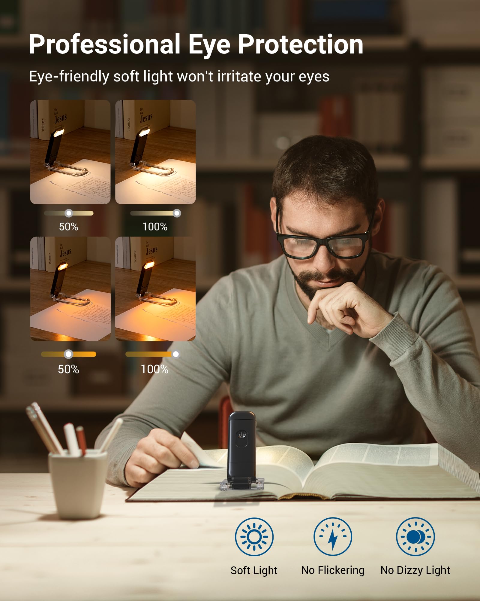 Dewenwils Booklight With Clip, Usb Rechargeable Book Light For Reading In Bed, Clip On Book Lamp For Reading At Night, Brightnes