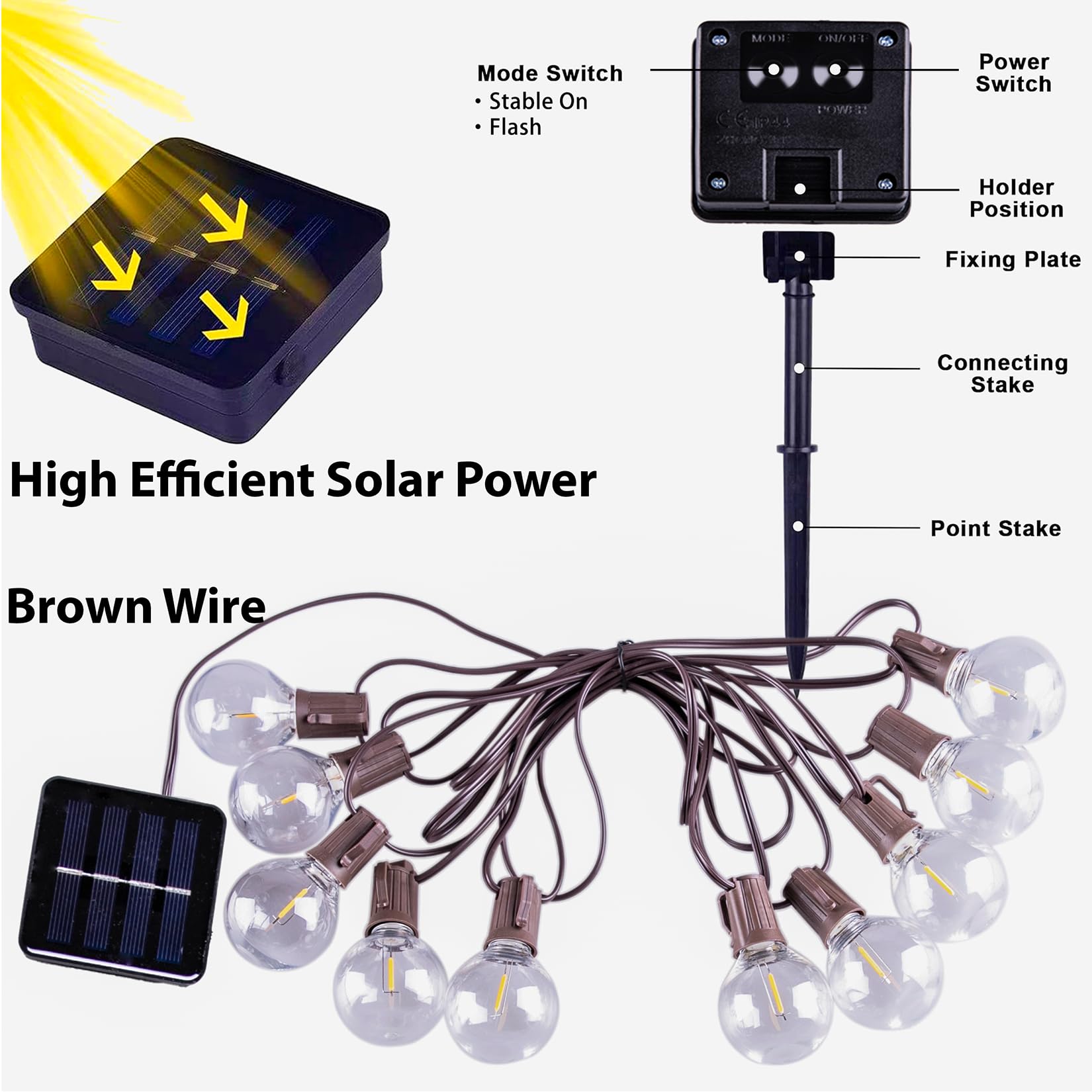 ALL FORTUNE Solar Outdoor String Lights, 15FT Waterproof with 10 Shatterproof Bulbs, Brown, Model SL-90041-SO-10L