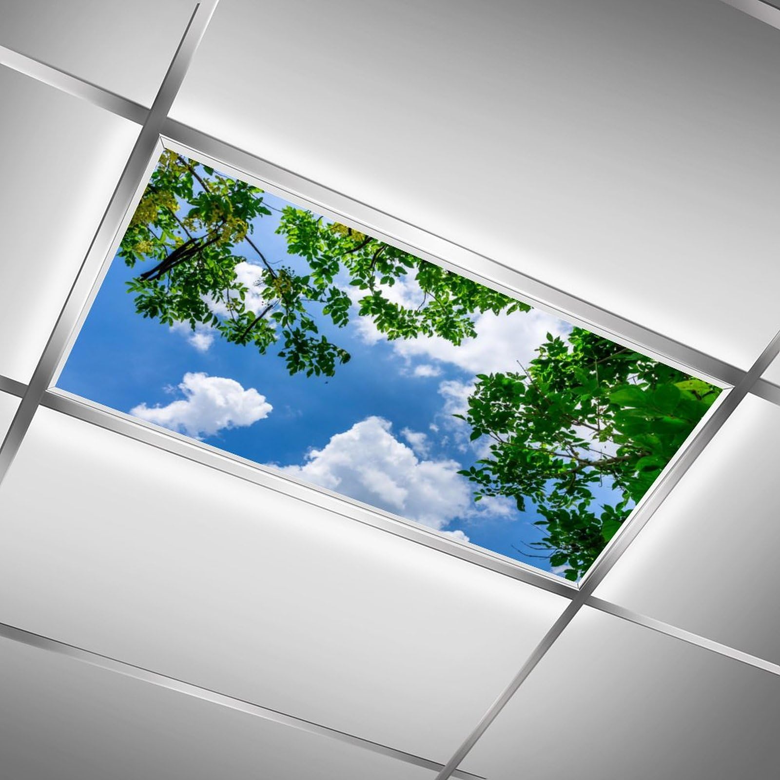 2 Pack Fluorescent Light Cover For Ceiling Light -Sky Branches Magnetic Light Covers Classroom, Light Filters Drop Fluorescent Light Shade Panel For Office Home School,4 X 2 Ft