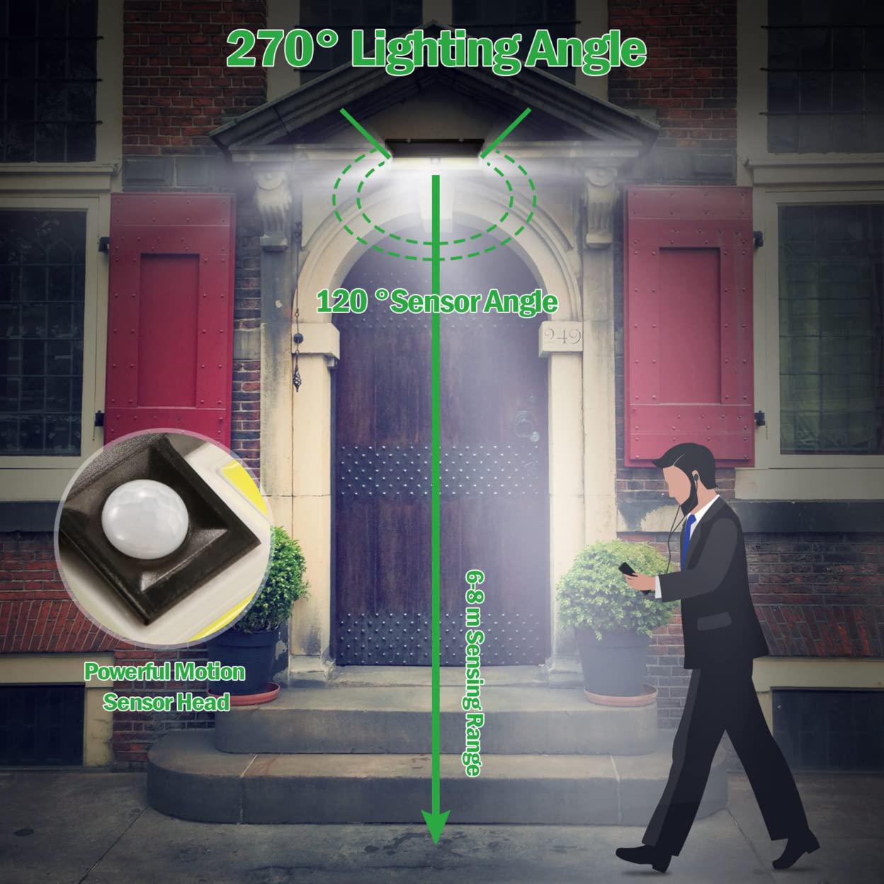 Kocaso Solar Lights 180 Leds Outdoor Motion Sensor Lamp Ip65 Waterproof For Garden Pathway