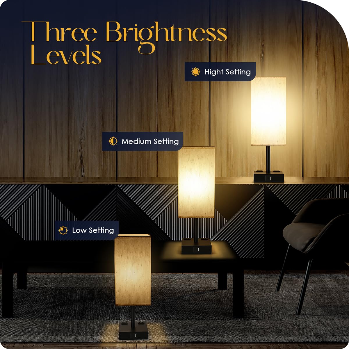 Bedside Table Lamp For Bedroom - Touch Small Lamp With Usb C+A Charging Ports & Ac Outlets, 3 Way Dimmable Nightstand Light For