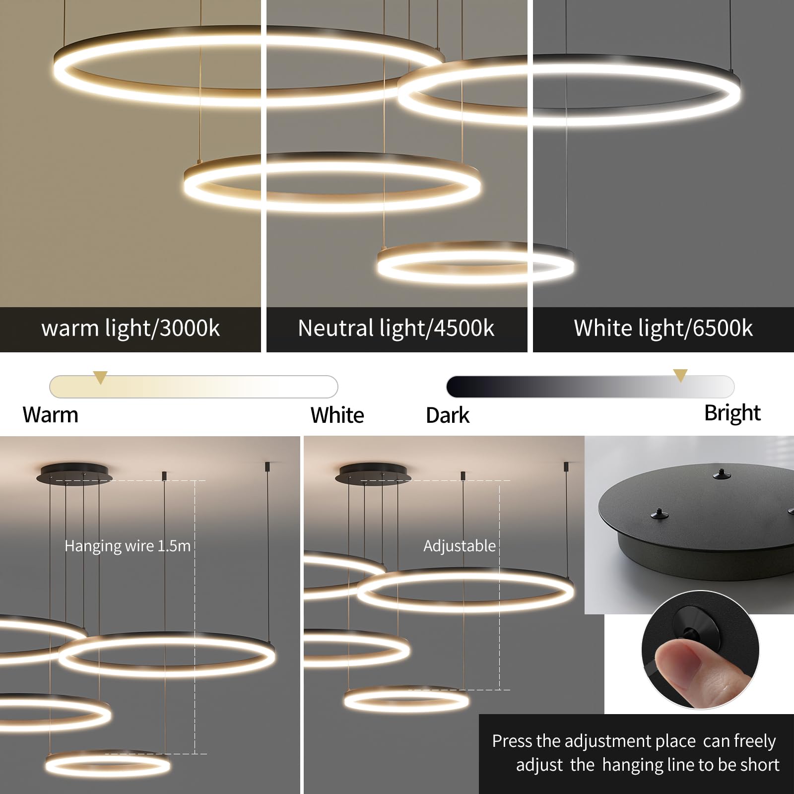 Matven Modern Ceiling Chandelier Light, Remote Control, Dimmable, 11.8x15.7x23.6in, Black, Model KD-YX