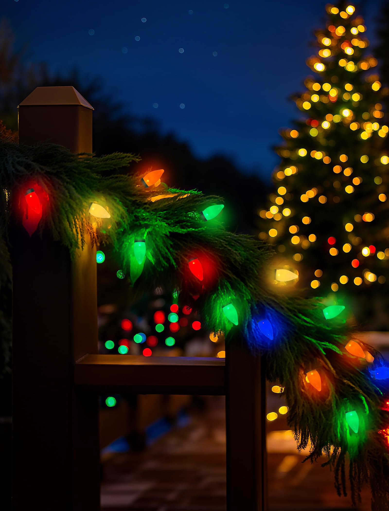 Romasaty C7 Led Christmas Lights  26Ft C7 Vintage Christmas Lights With 50 Multicolor Led Bulbs  Colorful Outdoor String Lights For Xmas Tree Home Party Garden Yard Patio Decorations