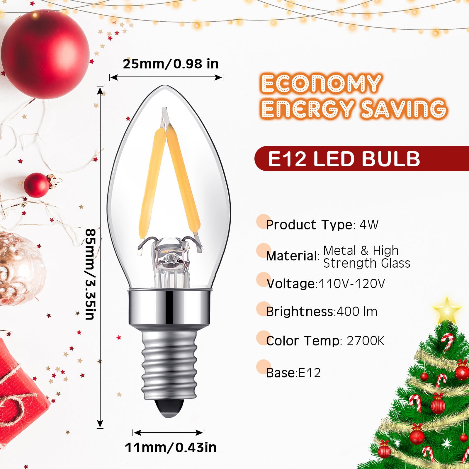 Baquler Small Christmas Tree Wiring Kit with 1.5W LED Bulb, E12 Base, Ceramic Replacement Lights, Ideal for DIY Projects