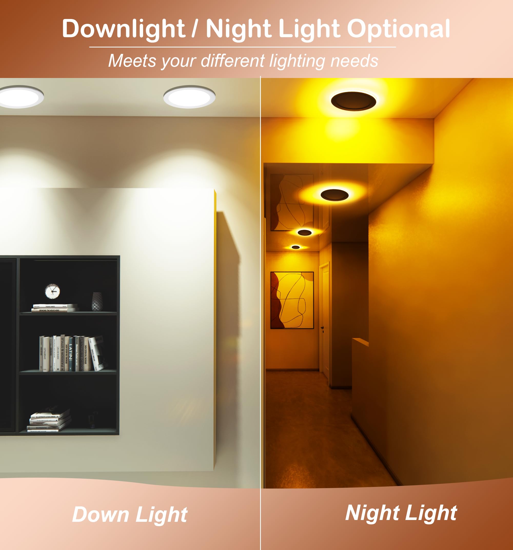 CLOUDY BAY 8 Inch LED Recessed Ceiling Light, 5CCT Dimmable Night Light, 18W 1600LM, Ultra-Thin, Model 0407b