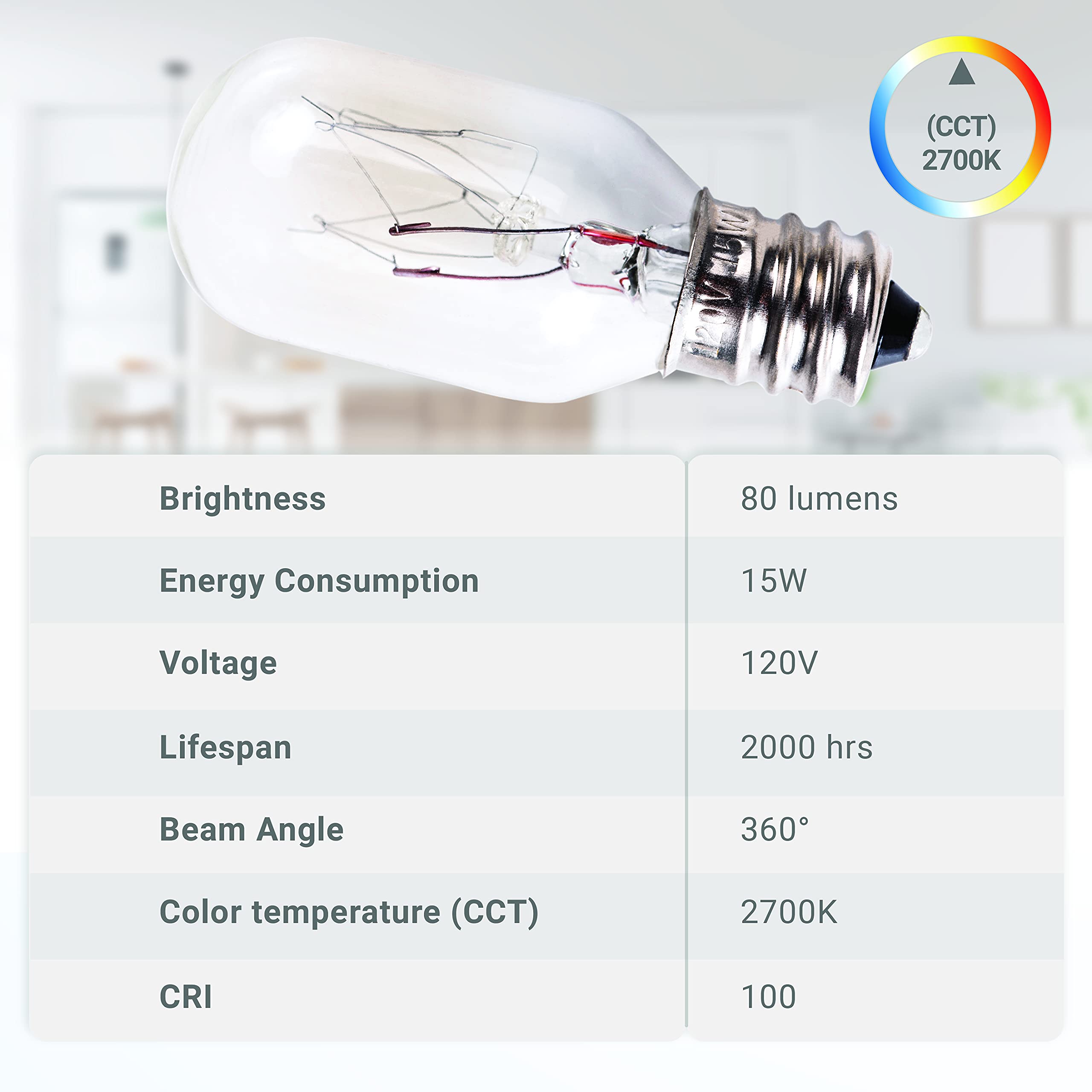Canamax T20 E12 Salt Lamp Bulb 120V 15W - Warm White Light 2700K 80Lm, E12 Candelabra Base - Compatible With Himalayan Salt Rock