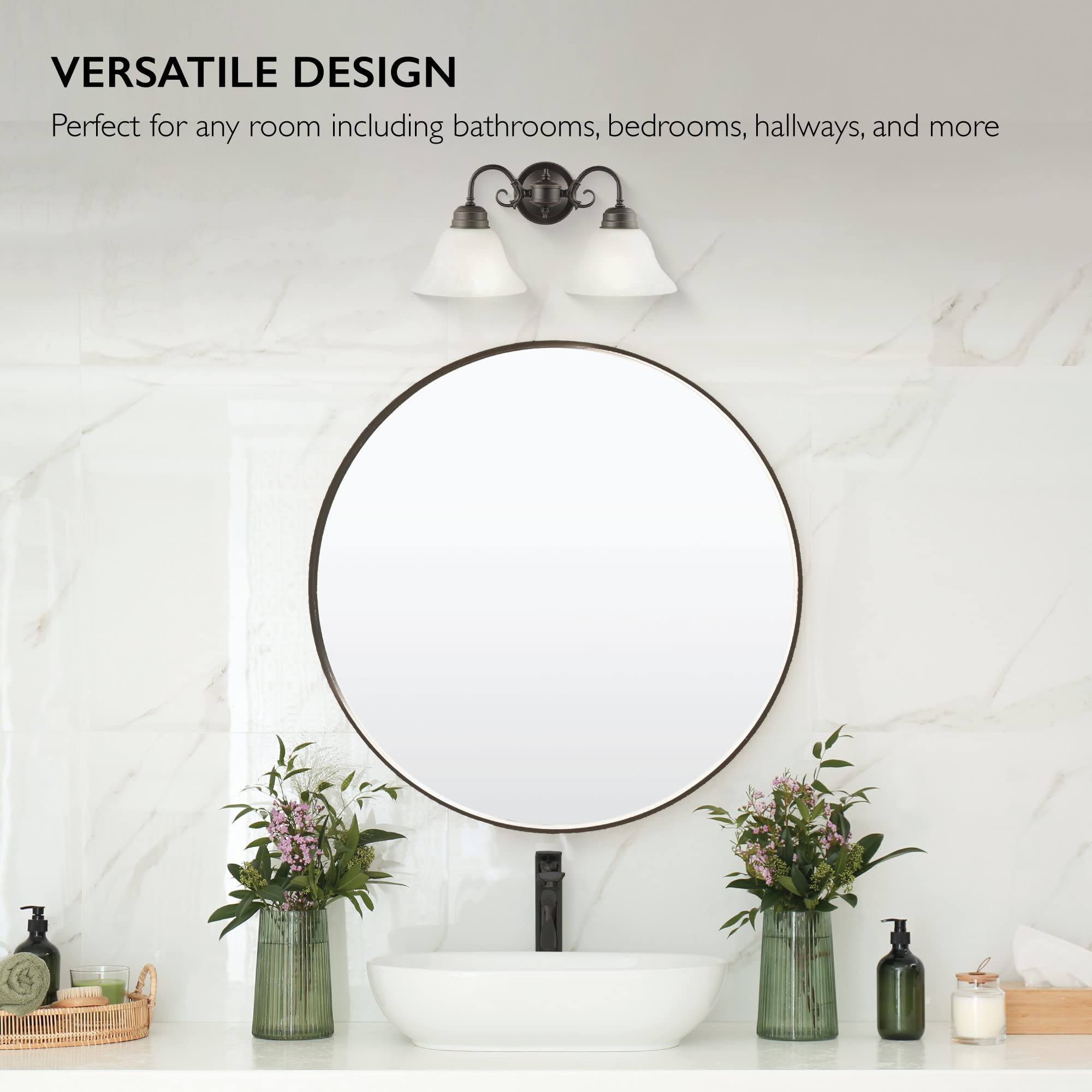 Design House Millbridge 2-Light Wall Light Dimmable Indoor Fixture, Alabaster Glass, Oil Rubbed Bronze, Model 514471