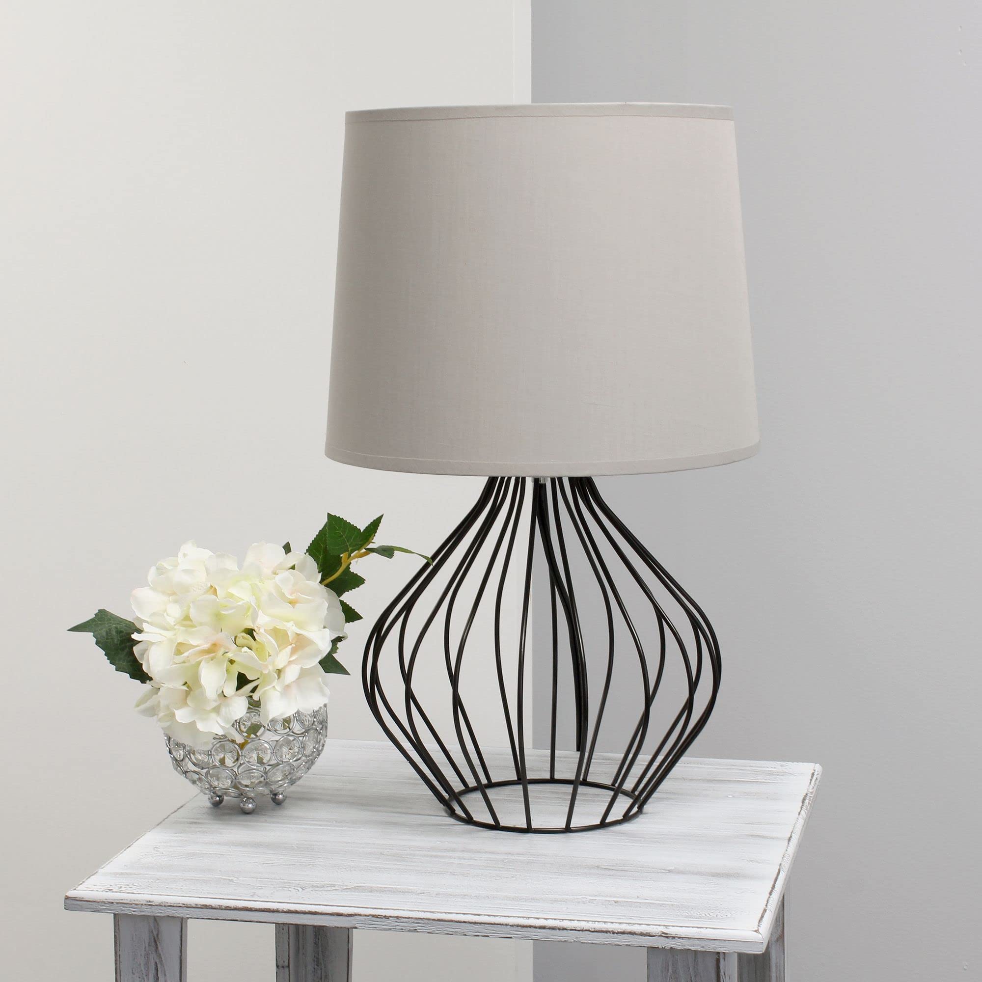 Simple Designs LT2086-GOB Bedside Table Lamp, Iron, 12.25inL x 12.25inW x 19.75inH, Black Base with Gray Shade