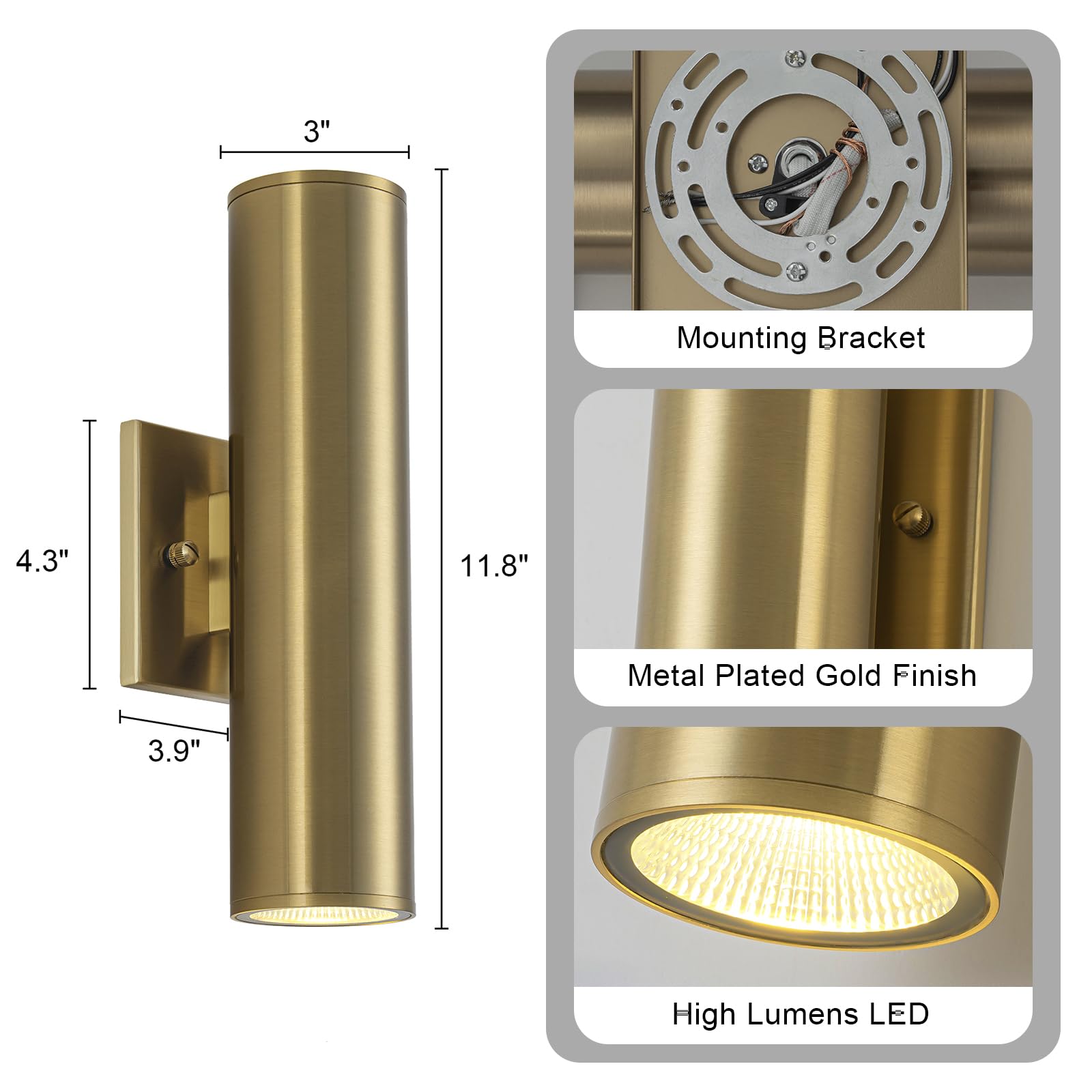 Zicbol 2 Packs Up And Down Lights Outdoor Wall Light Fixture 11.8 Gold Outdoor Sconces Wall Lighting Mount On House Porch & Patio Garage Entrance