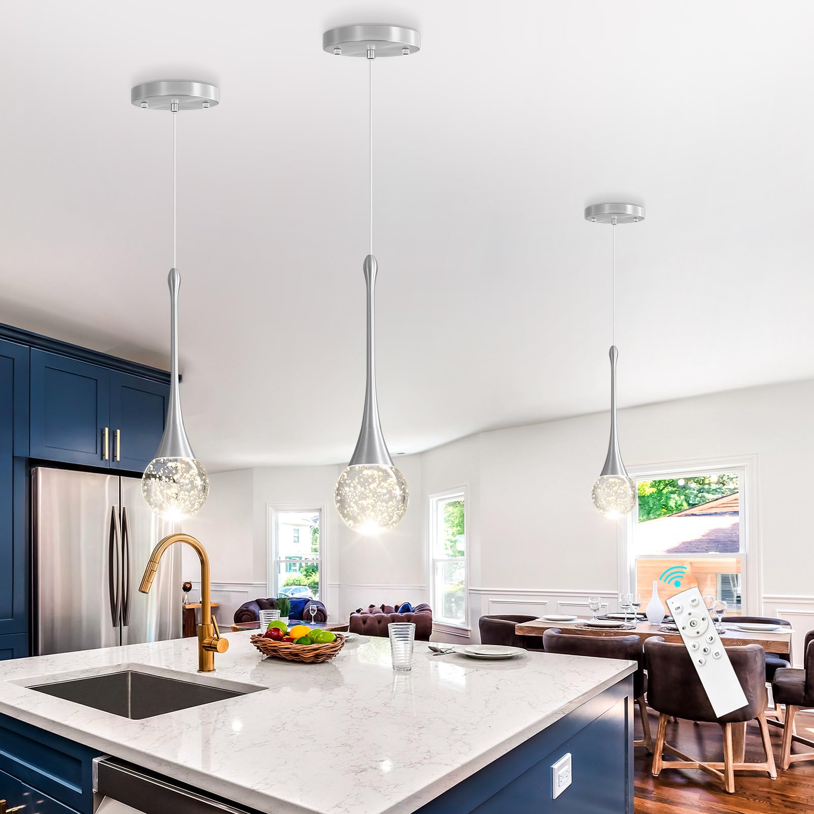 cenozo Modern Pendant Light - LED Dimmable Crystal Ceiling Lamp, 1 Light Round, Brushed Nickel, Ideal for Kitchen, Dining Room, Bedroom