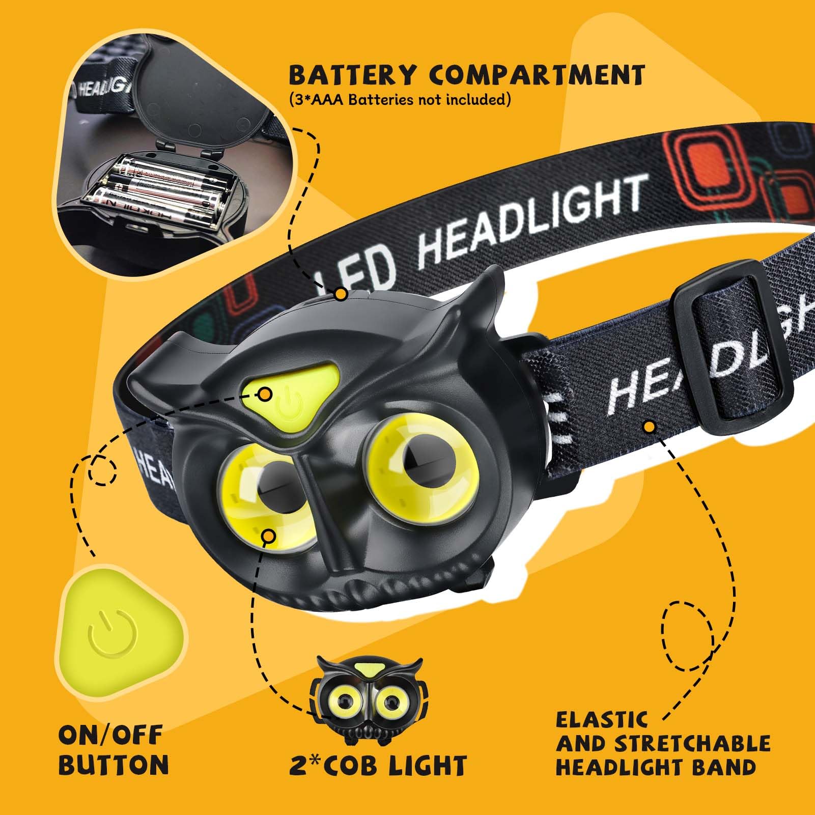 unibrite LED Headlamp - 2 Pack COB Flashlight for mature-themeds, Lightweight, Battery Powered, Black, Model ZD-1489-2-NEW-US