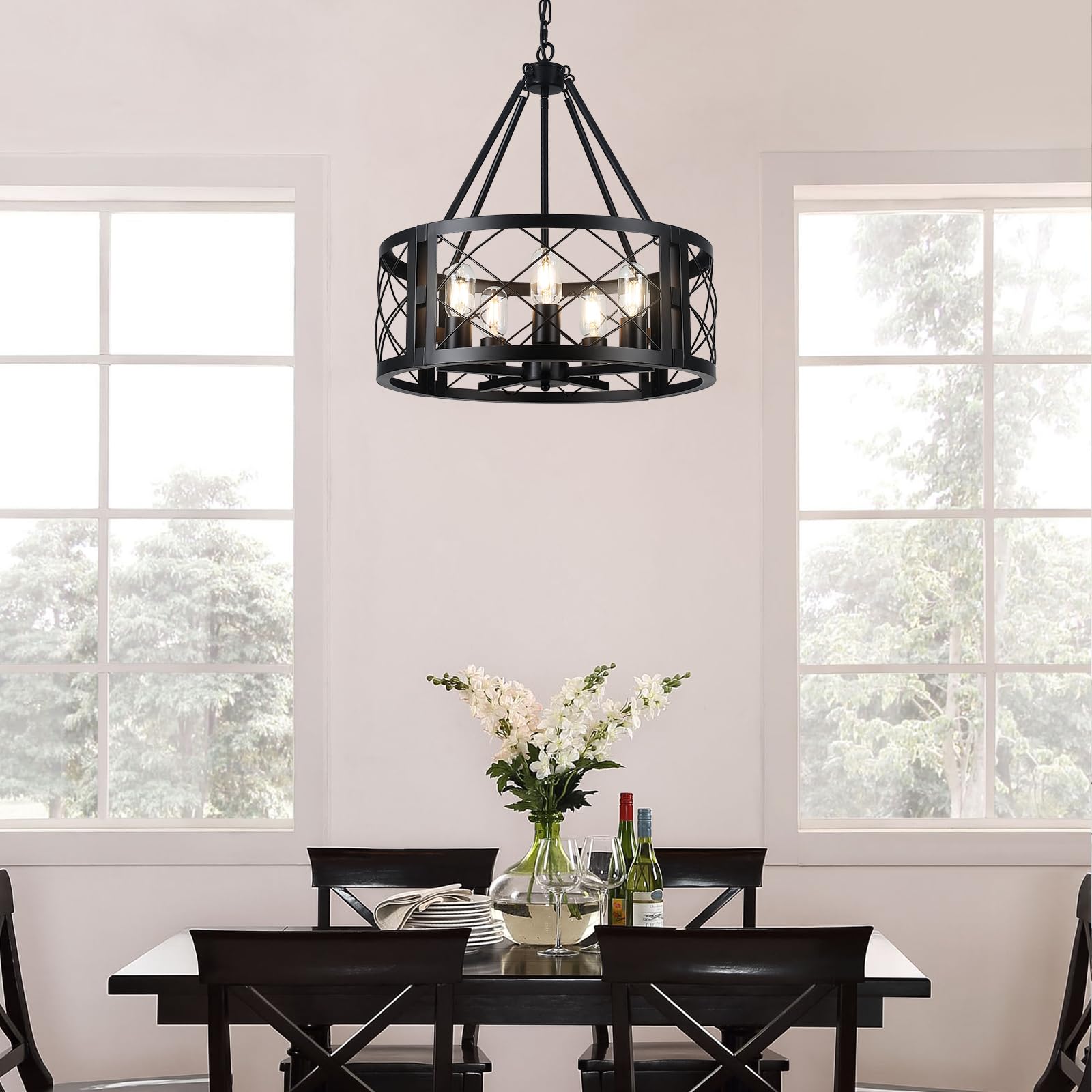 CWarmozy 5-Light Farmhouse Chandelier, 19.8" Black Rustic Pendant Light for Dining Room, Kitchen Island, Entryway, Bedroom, Hallway