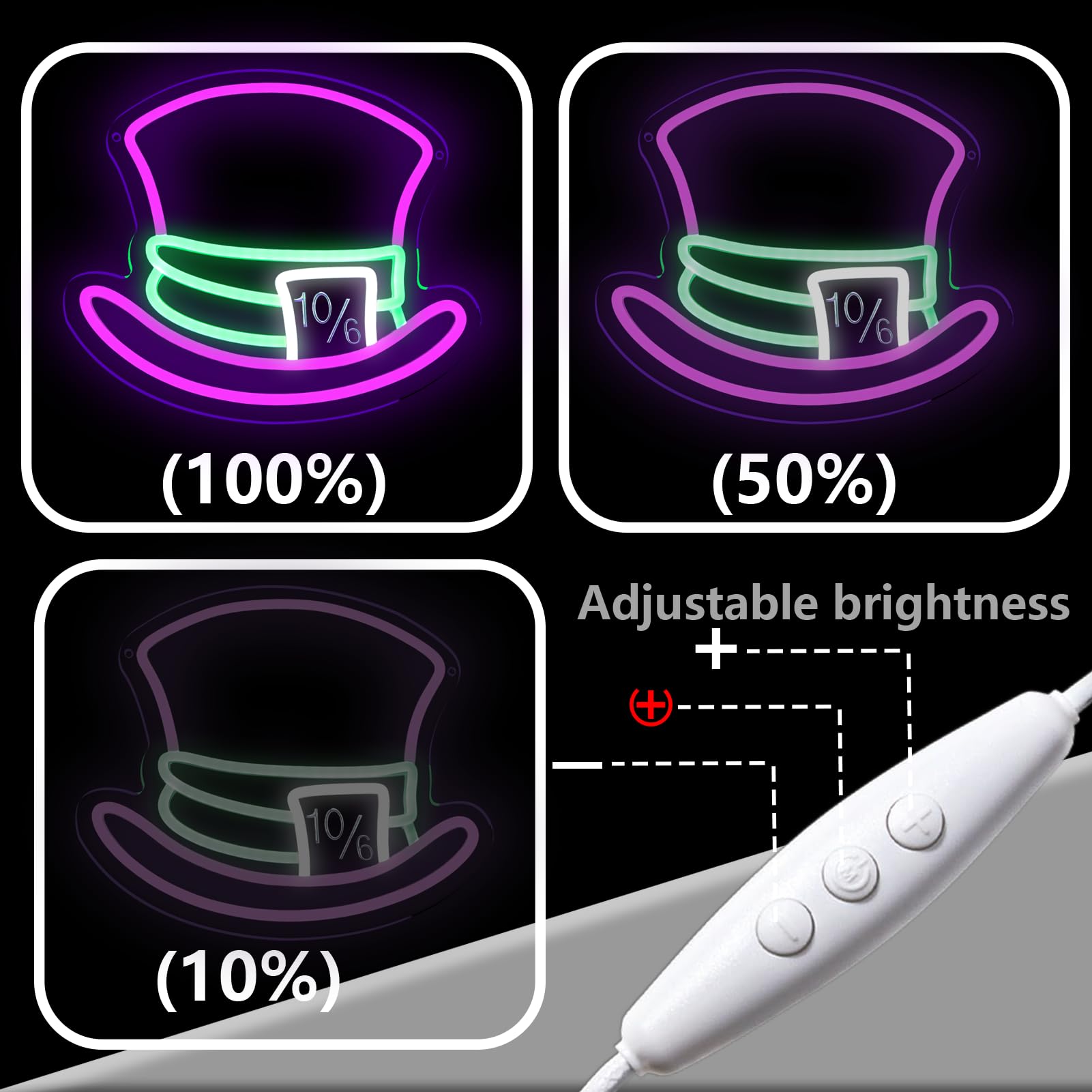 Mad Hatter Hat Neon Signs For Wall Decor Dimmable Alice In Wonderland Led Lights For Bedroom Man Cave Party Bar Background Decoration Birthday And Halloween Gifts  11.42 * 9.8 Inches