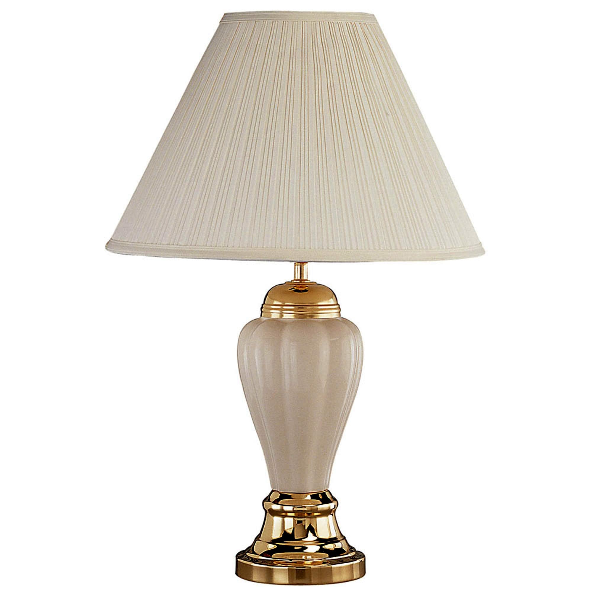 27&quot; Beige Ceramic Bedside Table Lamp With Off-White Shade