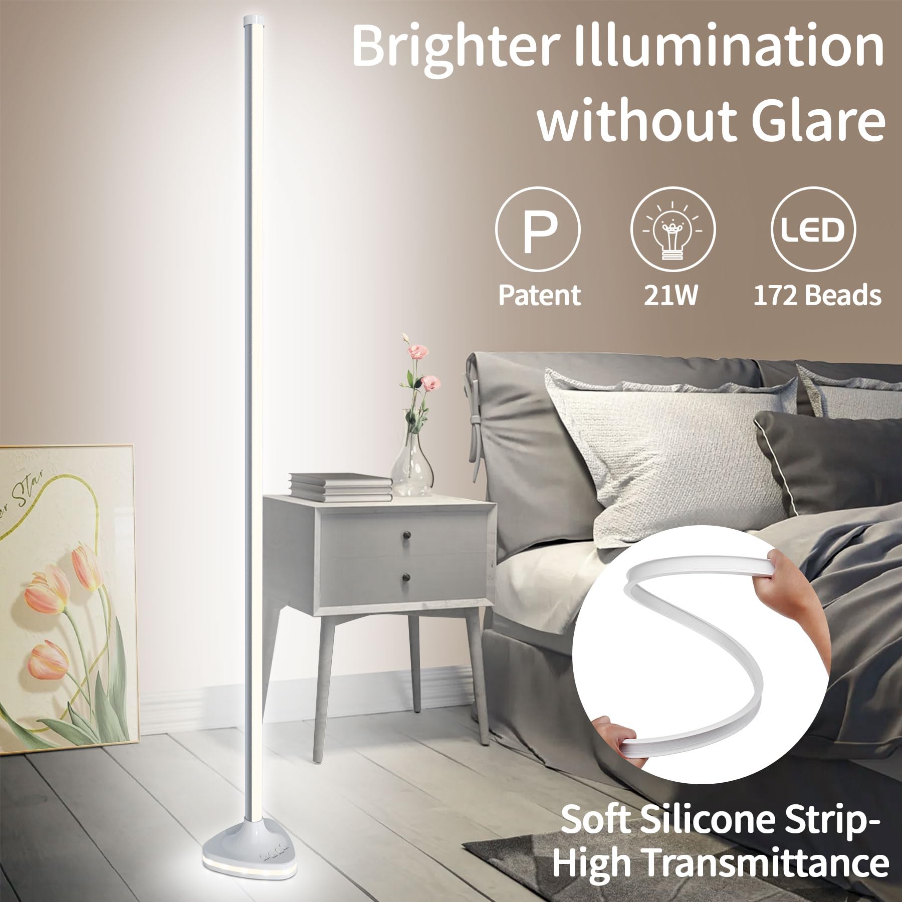 Lansuper Corner Floor Lamp,Smart Rgb Led Corner Floor Lamp With Luminous Base, 21W 1800Lm Super Bright Floor Lamp With App & Rem