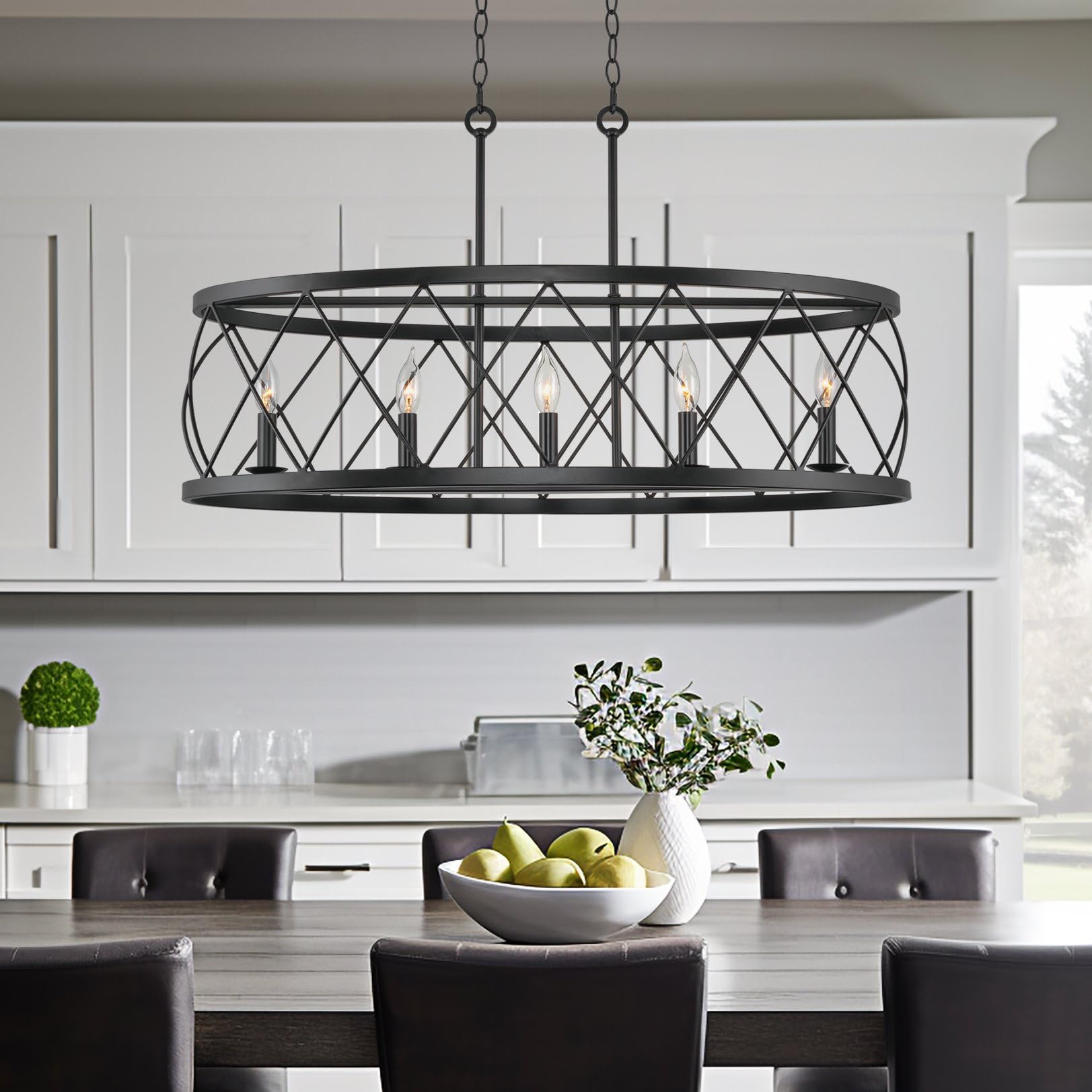 Kira Home 5-Light Kitchen Island Light, 33in, Dark Oil-Rubbed Bronze, Adjustable Height, Model RV-CIL1361-5-OB
