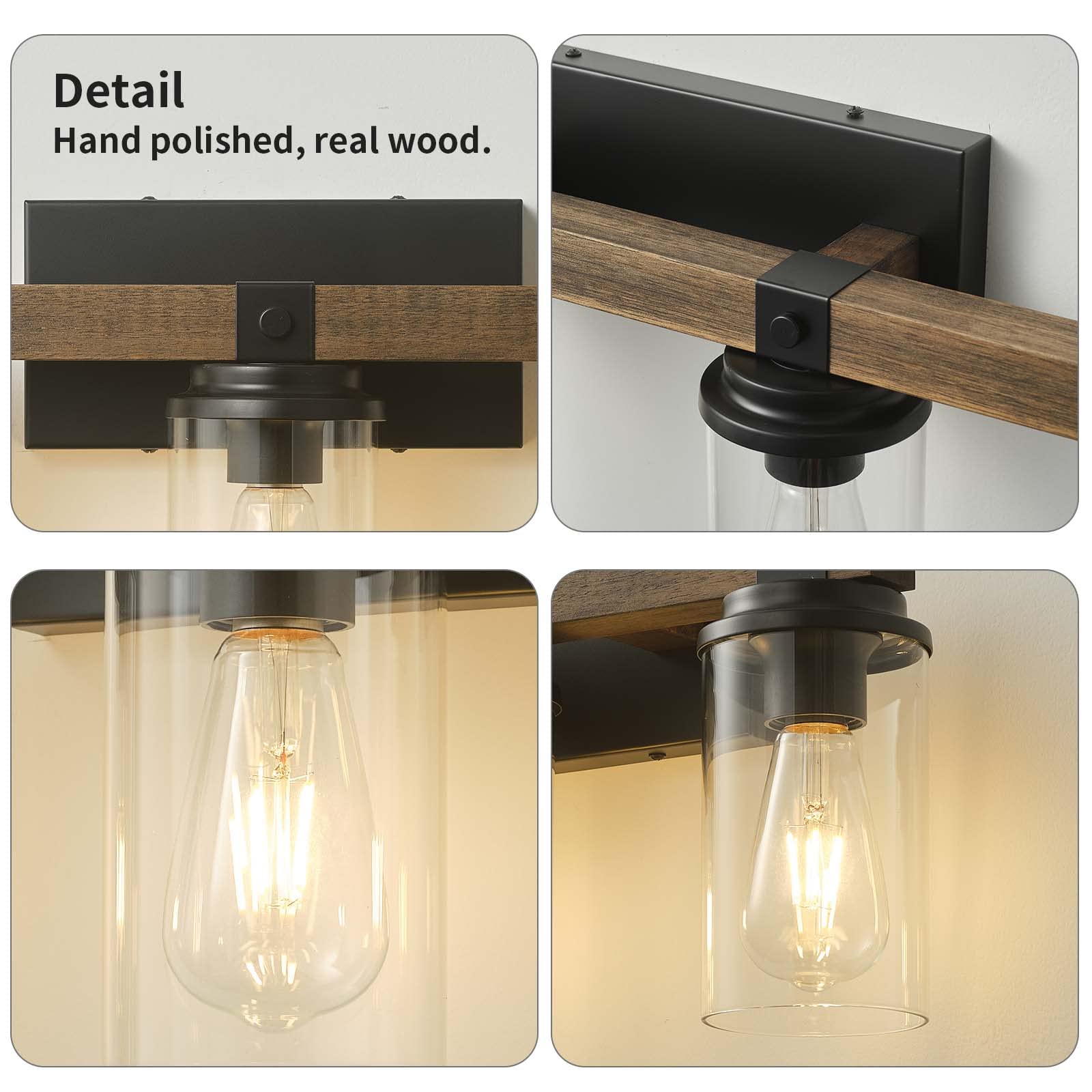 Goyeel 3-Light Bathroom Vanity Light, Rustic Wooden Farmhouse Sconces For Mirror, Matte Black