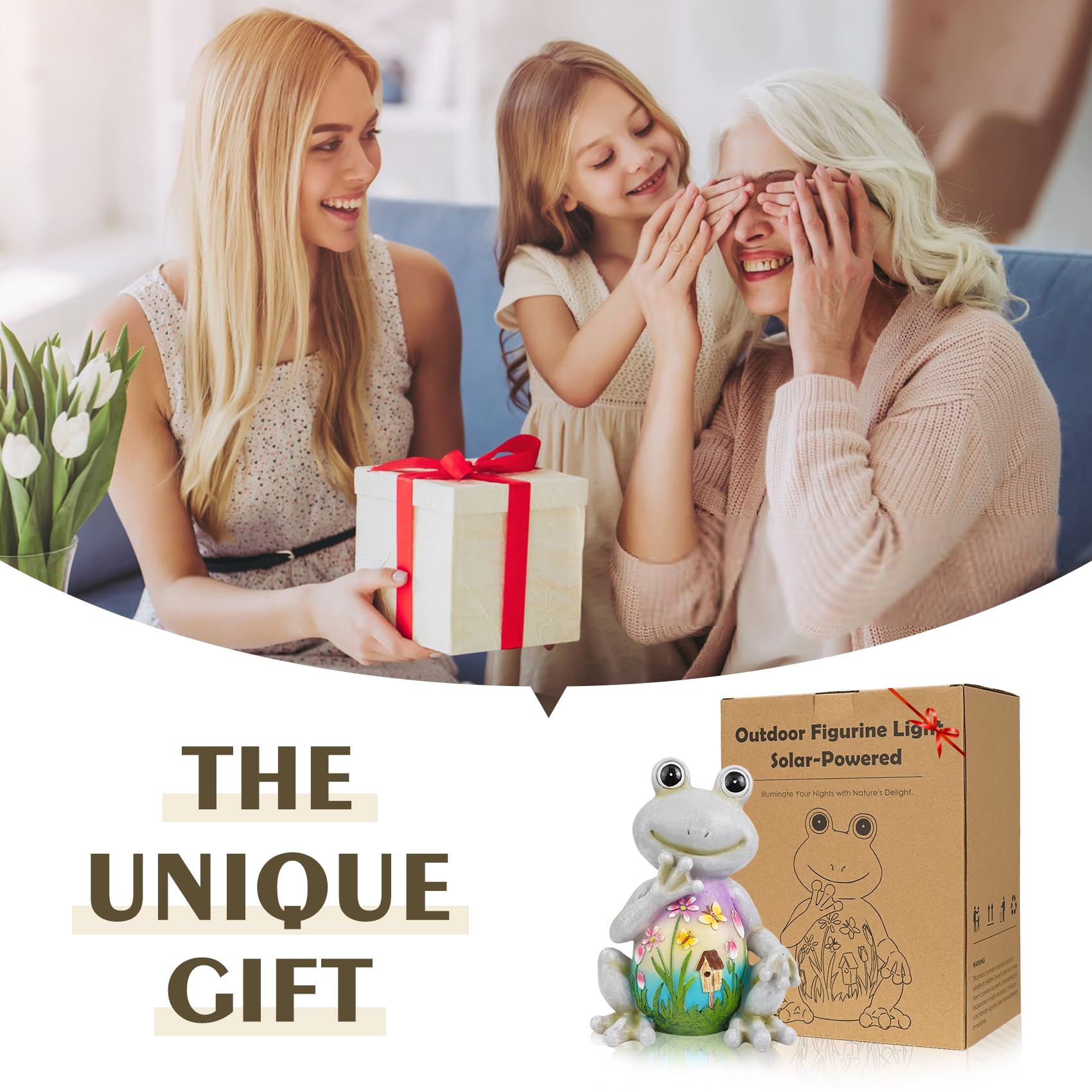 Mininova Solar Frog Garden Statues With Hand-Painted Pattern Resin Yard Decorations Outdoor Sculptures For Patio Porch Housewarm