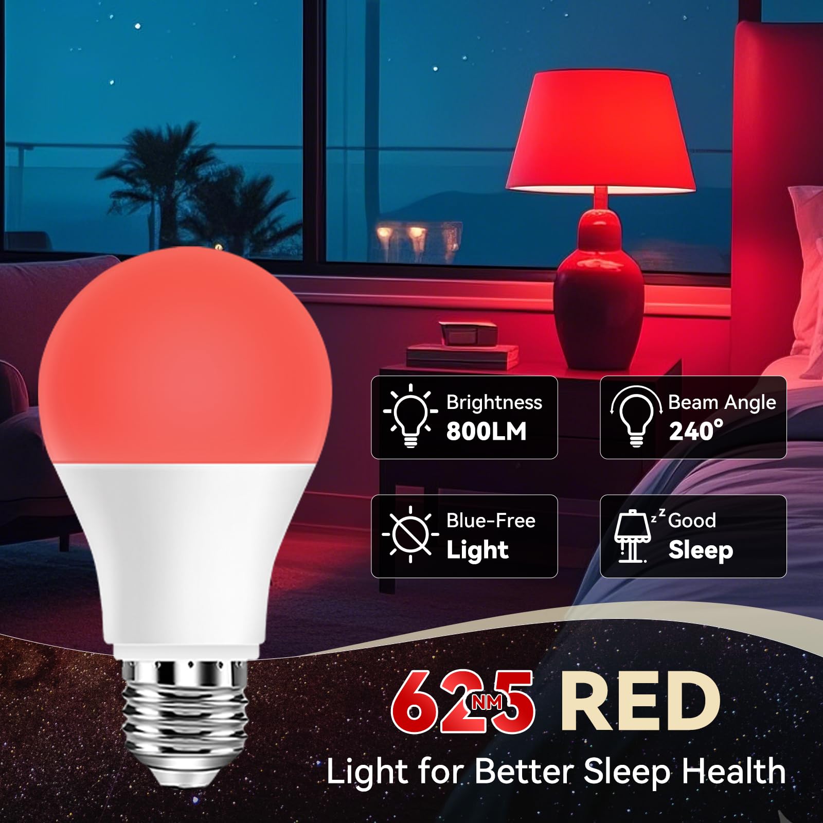 Neporal 9W Red Light Bulb - 100% Blue Light Blocking, Melatonin Promoting, A19 LED Night Light for Sleep & Nursery, 1-Pack