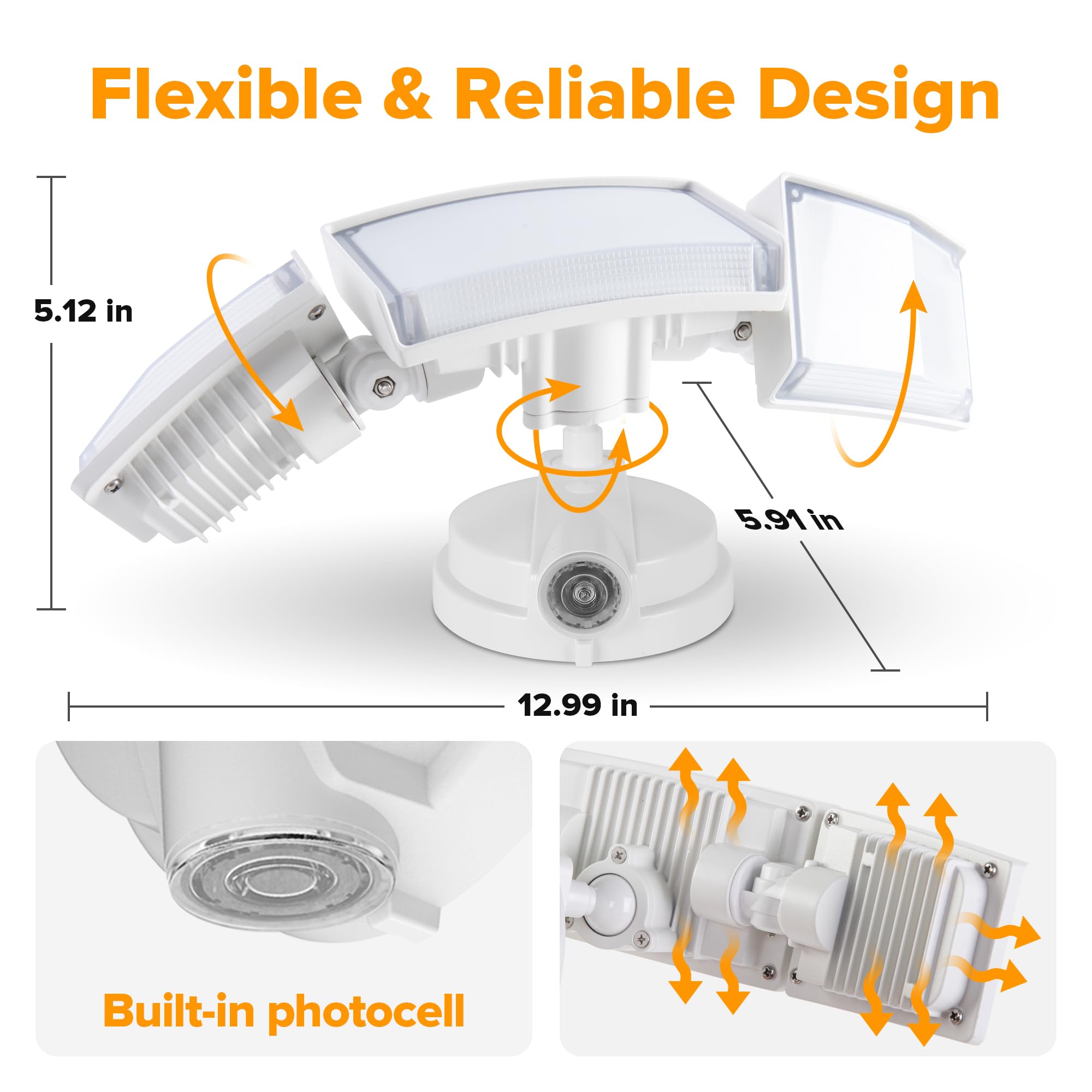 LUTEC LED Flood Light 75W 8000LM Dusk to Dawn with Photocell, 5000K Daylight, IP65 Waterproof, White, Model 76328200xx