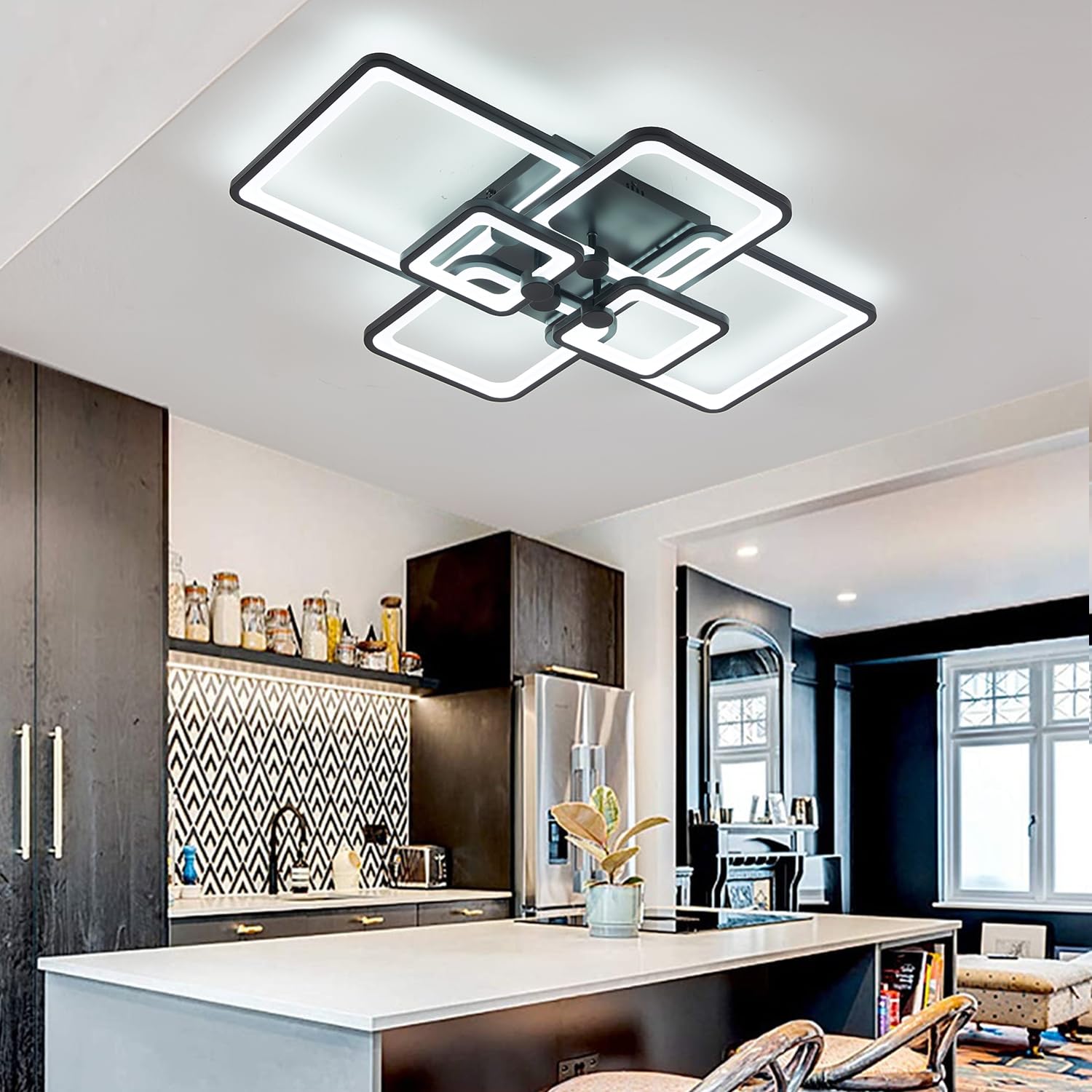 Modern LED Ceiling Light,6 Square Acrylic Black Modern Lighting Fixture Ceiling Lights for Living Room,Dimmable Lamp with Remote