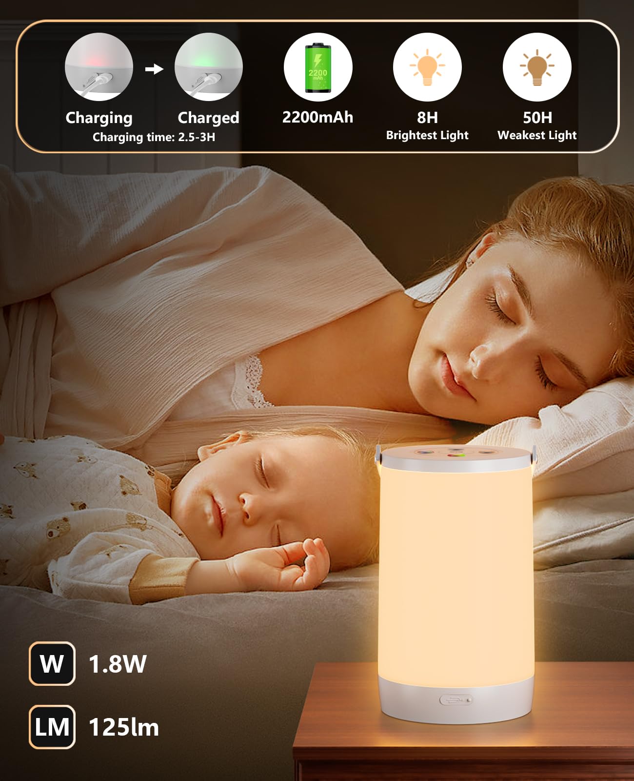 Hensam Night Light for Kids, Portable USB Lamp, Color Changing, 2 Pack, Gray, Model CL-FWL-FR