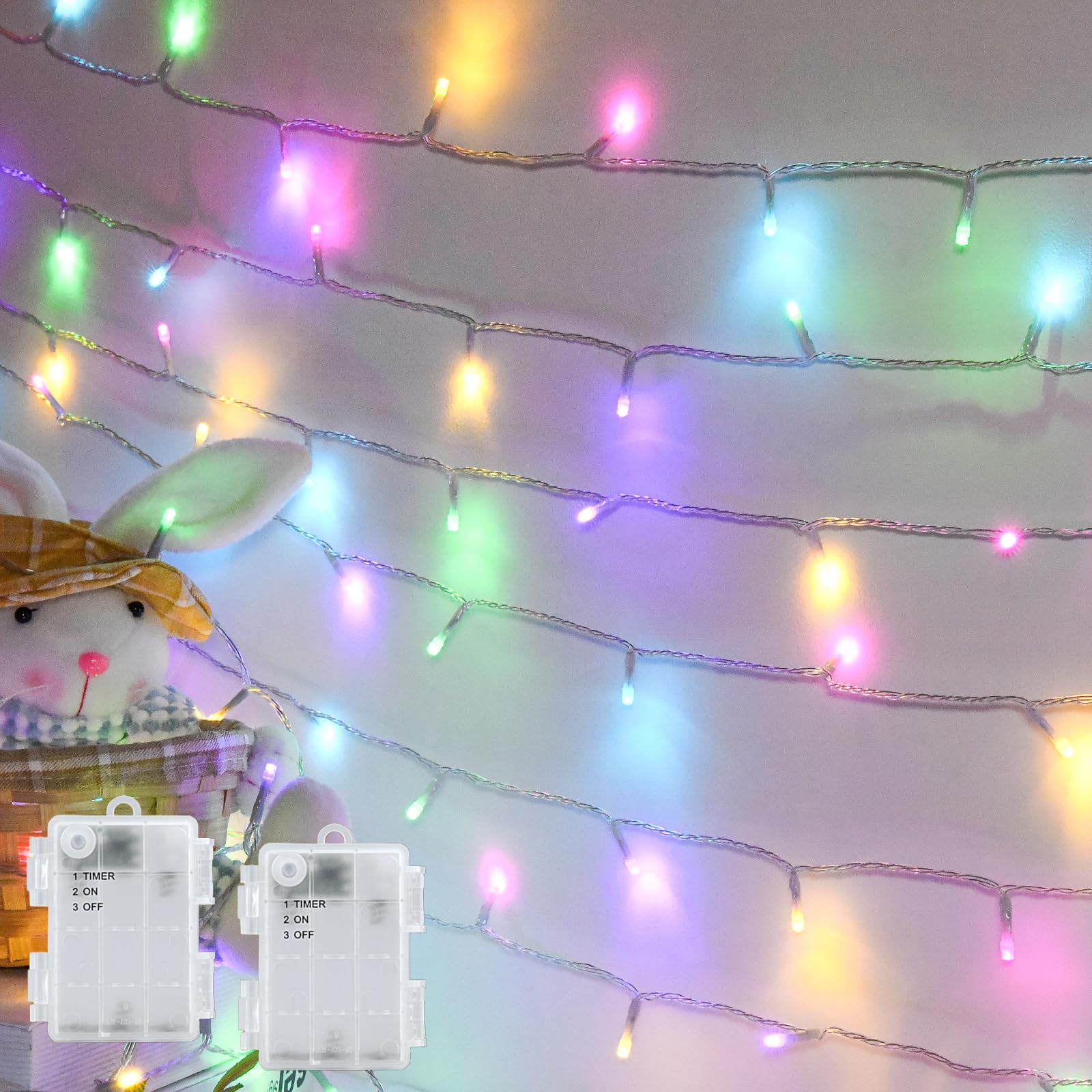 cshare Easter String Lights, 30 LED Battery Operated, 9.8ft Transparent Wire, Pastel Color, Model CS-FSZC-5CX2, 2 Packs