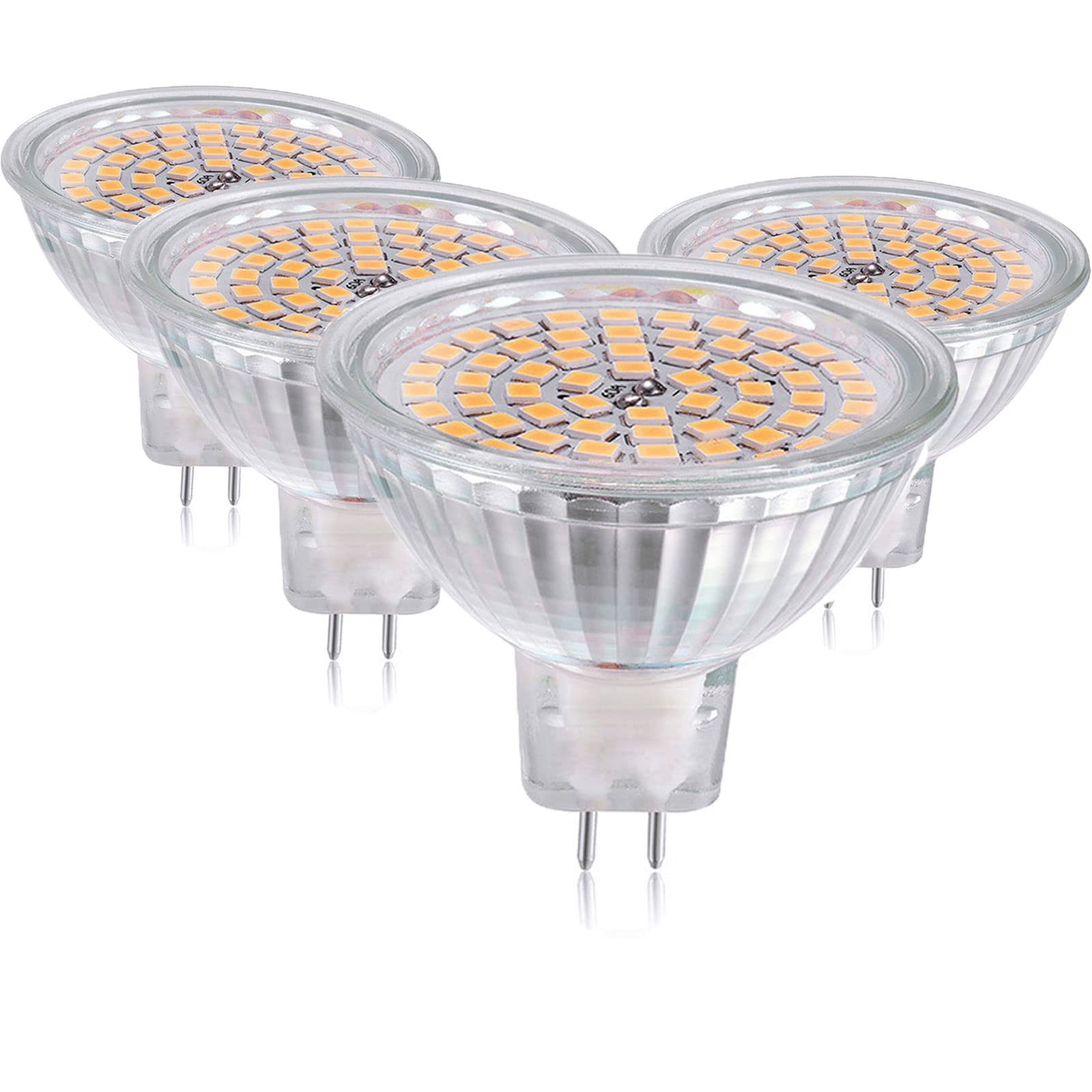Mr16 Led Light Bulbs(4 Pack)-380Lm 60Leds 2835 Smd 3W Ac/Dc 12V 3000K Warm White,30W Halogen Bulb Equivalent,Gu5.3 Bi-Pin Base,N