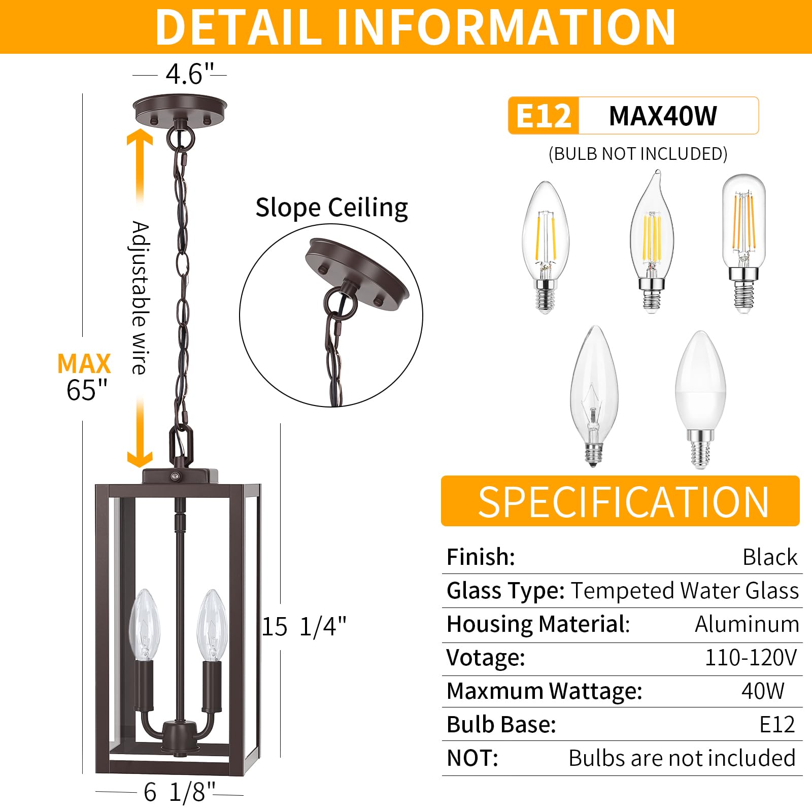 15.3'' Large Outdoor Pendant Light 2-Light, Dusk To Dawn Modern Brown Metal Outside Chandelier Exterior Hanging Fixture Ceiling