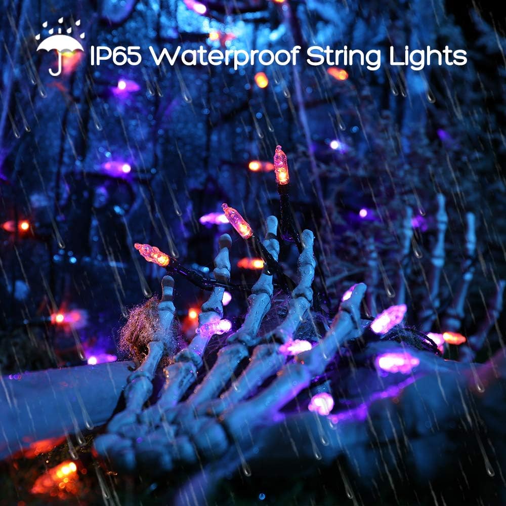 Lyhope Orange Purple Halloween Lights Indoor  2 Pack Total 66Ft 200 Led Battery Halloween Light With 8 Mode  Timer  Waterproof Battery Operated String Lights For Home Tree Wreaths Party Holiday Decor