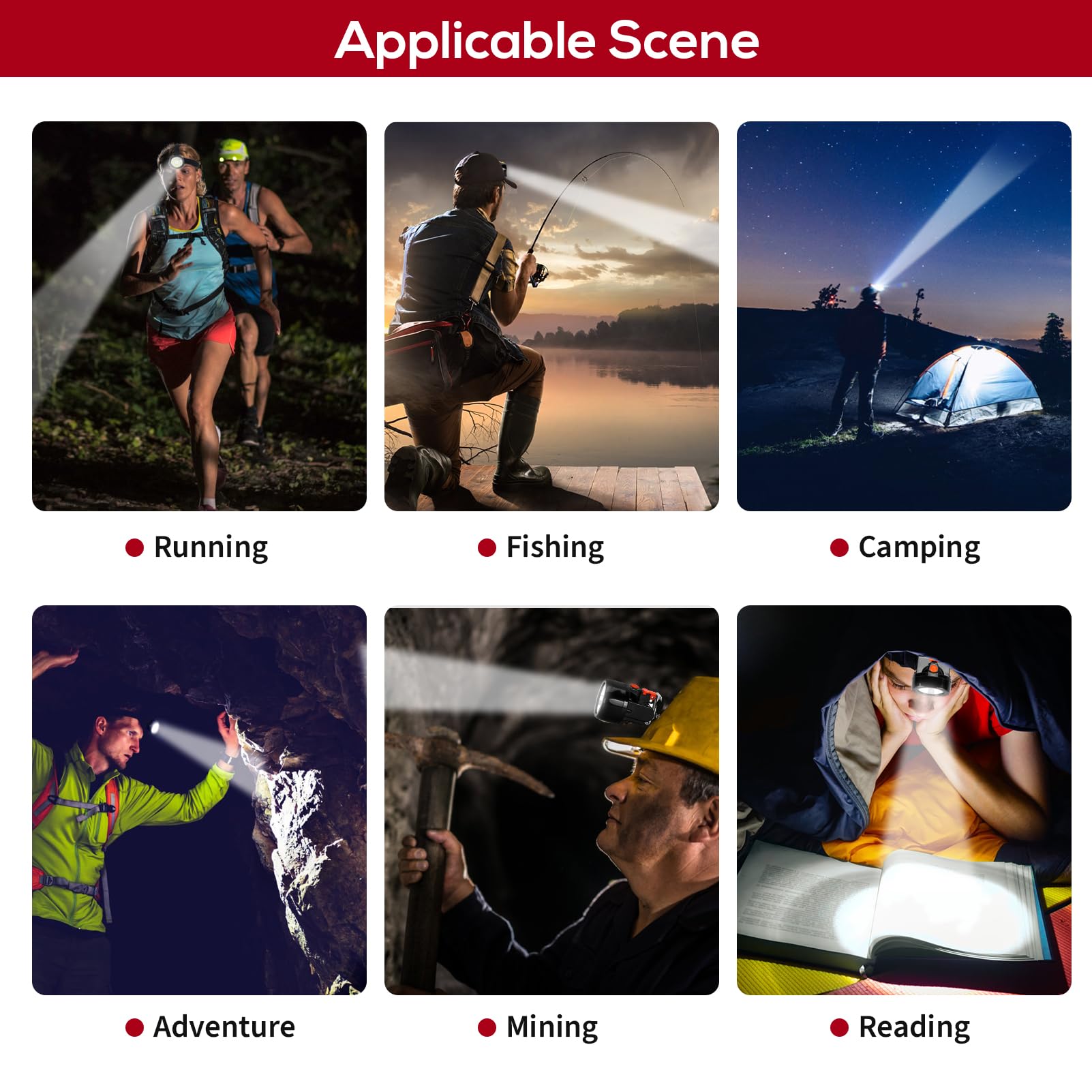 Hunting Friends KL2.8LM Rechargeable LED Headlamp Waterproof Red for Camping, Night Running, Fishing, and Hunting
