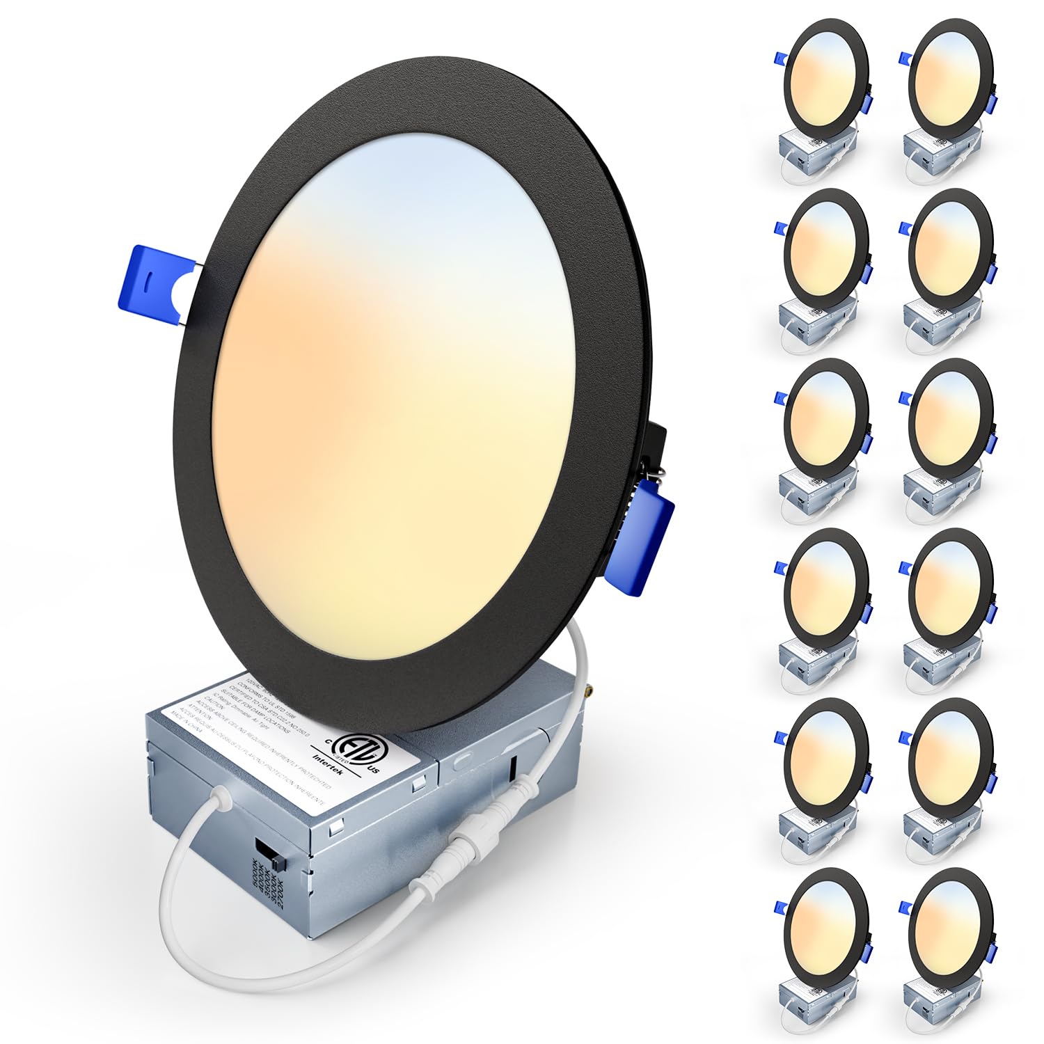 Veriligt 12 Pack 6 Inch 5CCT LED Recessed Light, Silm Canless Recessed Lighting, Dimmable, Damp Rated, 2700K-5000K, Wafer Ceilin