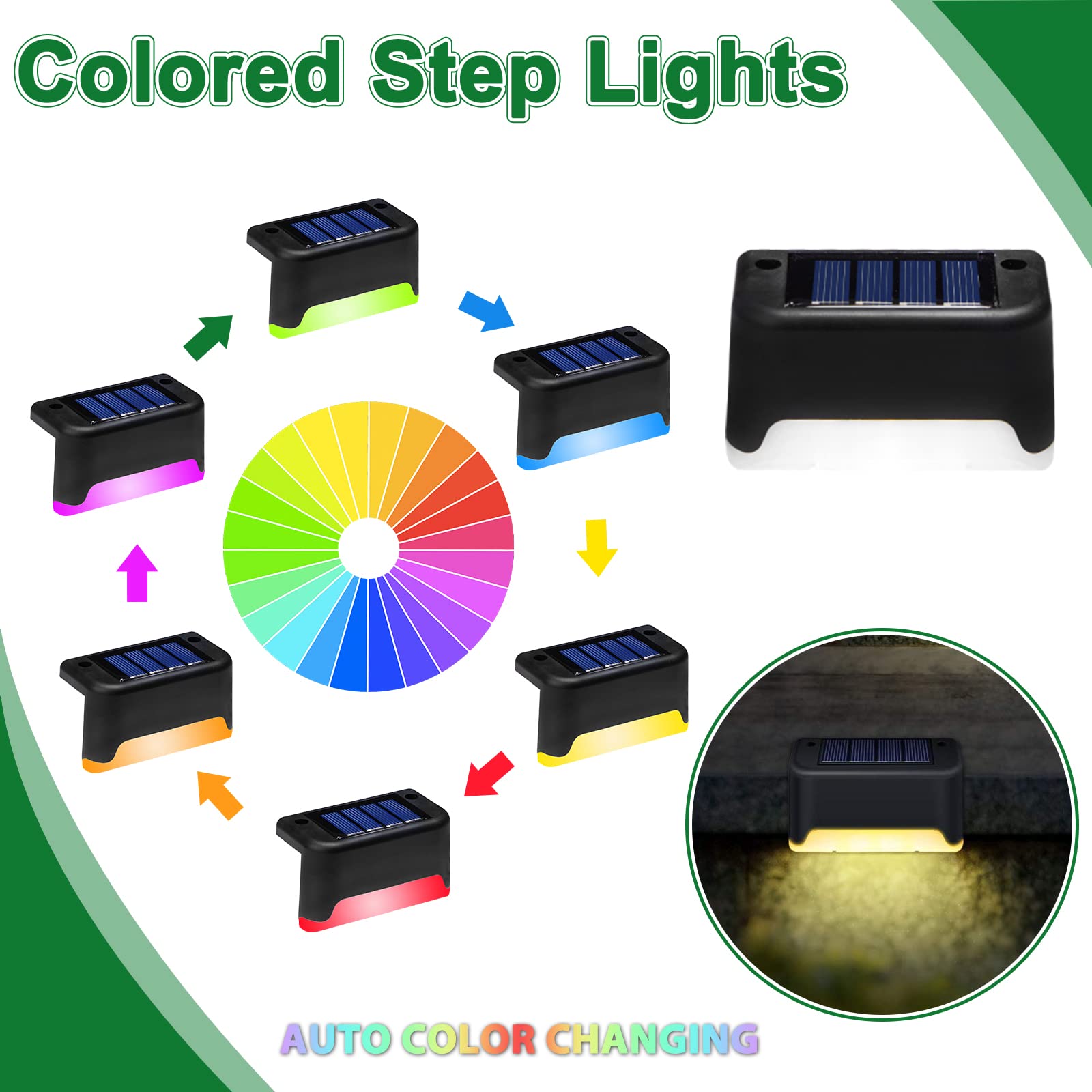 K.E.J. Solar Pool Lights Color Changing LED Deck Lights Waterproof Outdoor 8 Pack Black-Color
