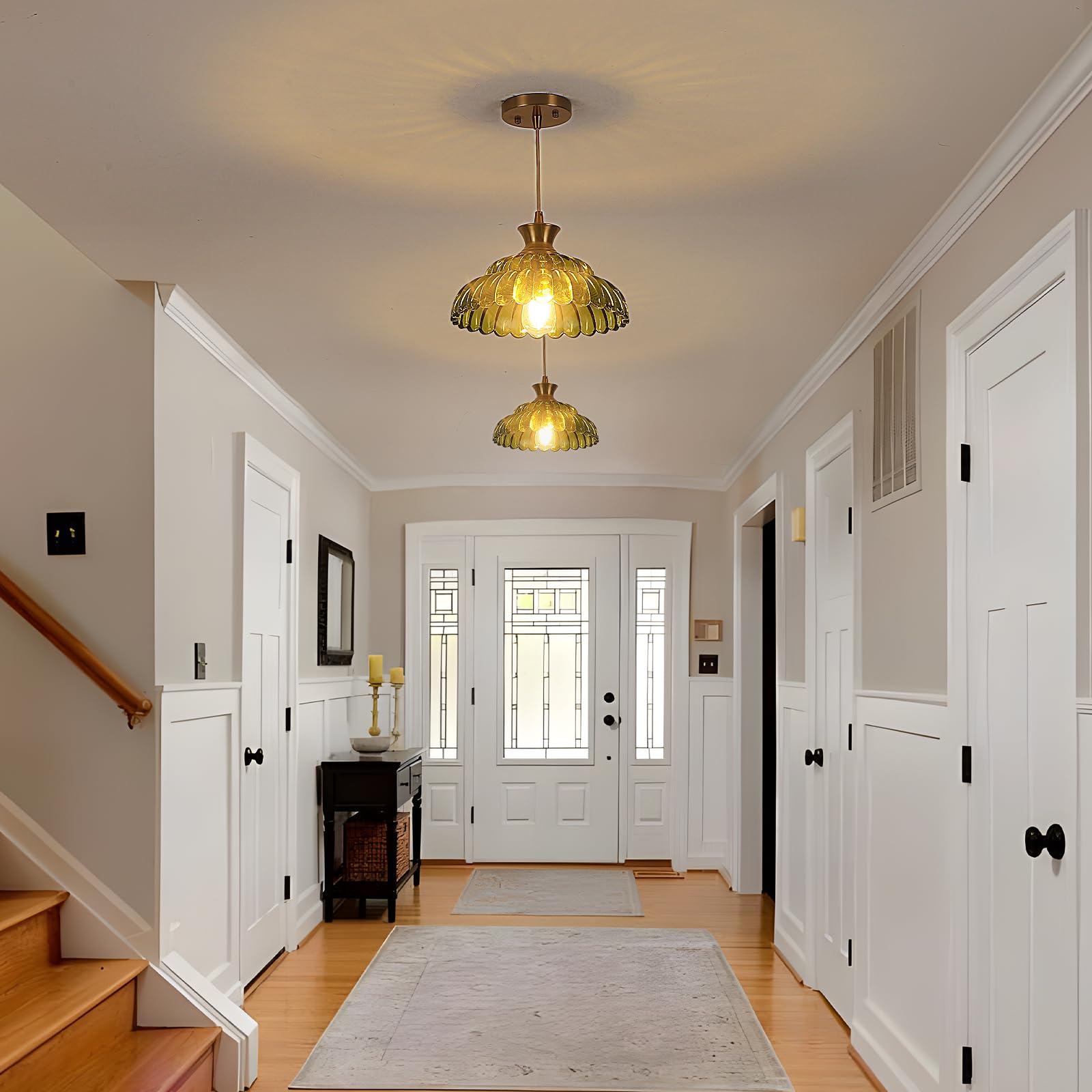 Mgcanyu 2Pack Glass Pendant Lights  11.8 Vintage Lighting Green Glass Light Fixtures Brushed Gold Modern Glass Chandelier Hanging Ceiling For Kitchen Island Dining Room Restaurant Foyer Entryway