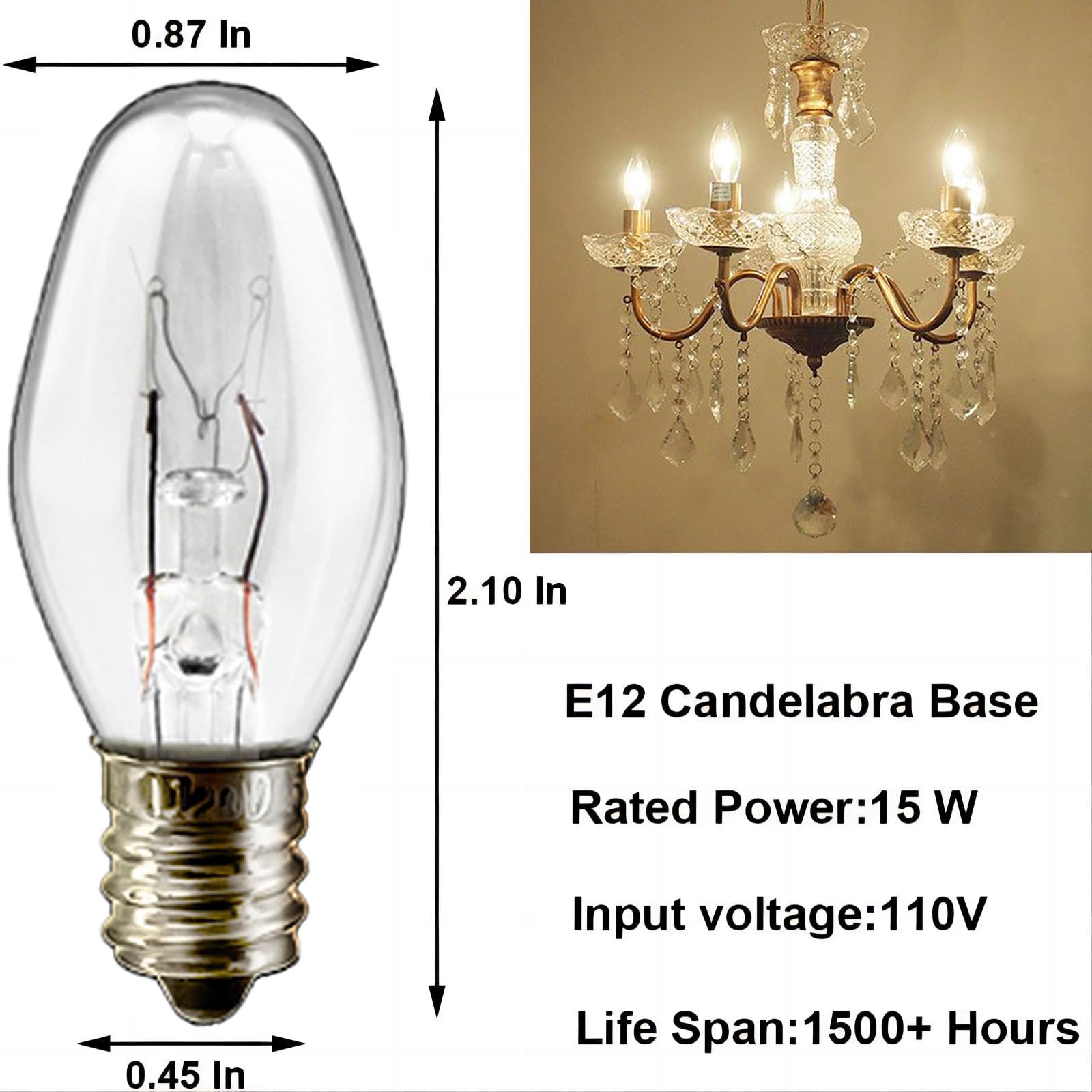 SalPhines C7 Light Bulbs - 15W Dimmable Replacement Bulbs for Salt Lamps, Clear Glass, 24-Pack