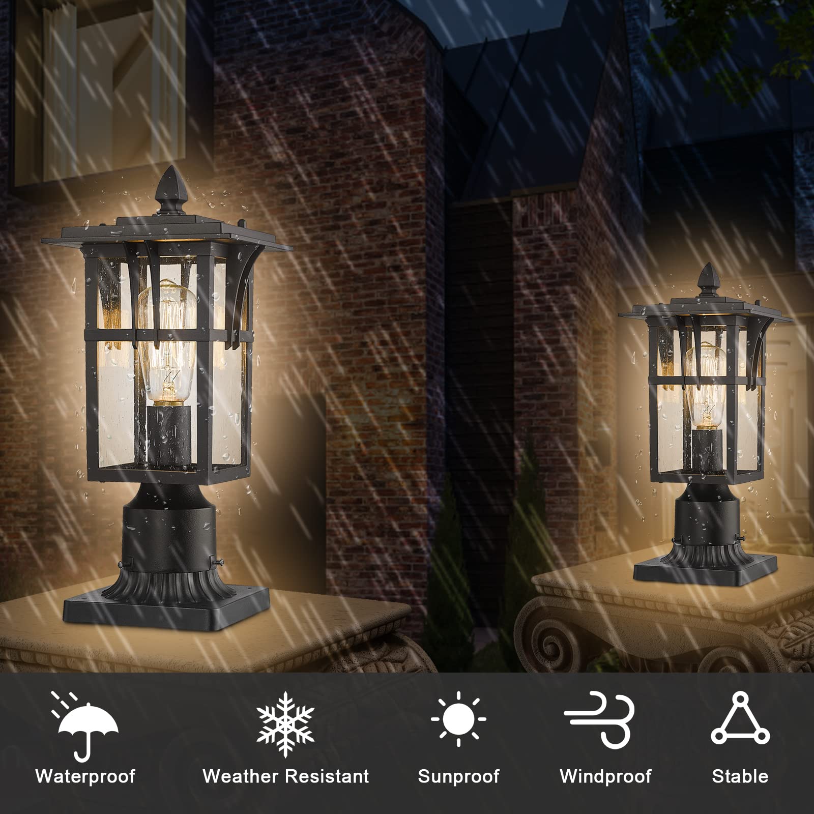 Darkaway Outdoor Post Light Base Mount, Post Light Adapter 3'' Pier Mount Base With Matte Black Finish For Deck Porch Patio, 5.5