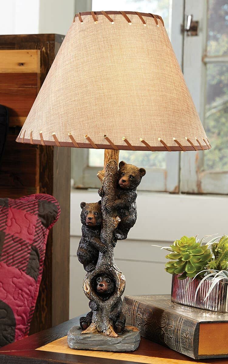 Black Forest D?or - Bears in a Tree Table Lamp for Cabin, Living Room, Nightstand, Desk - Home D?or - 24'' x 14''