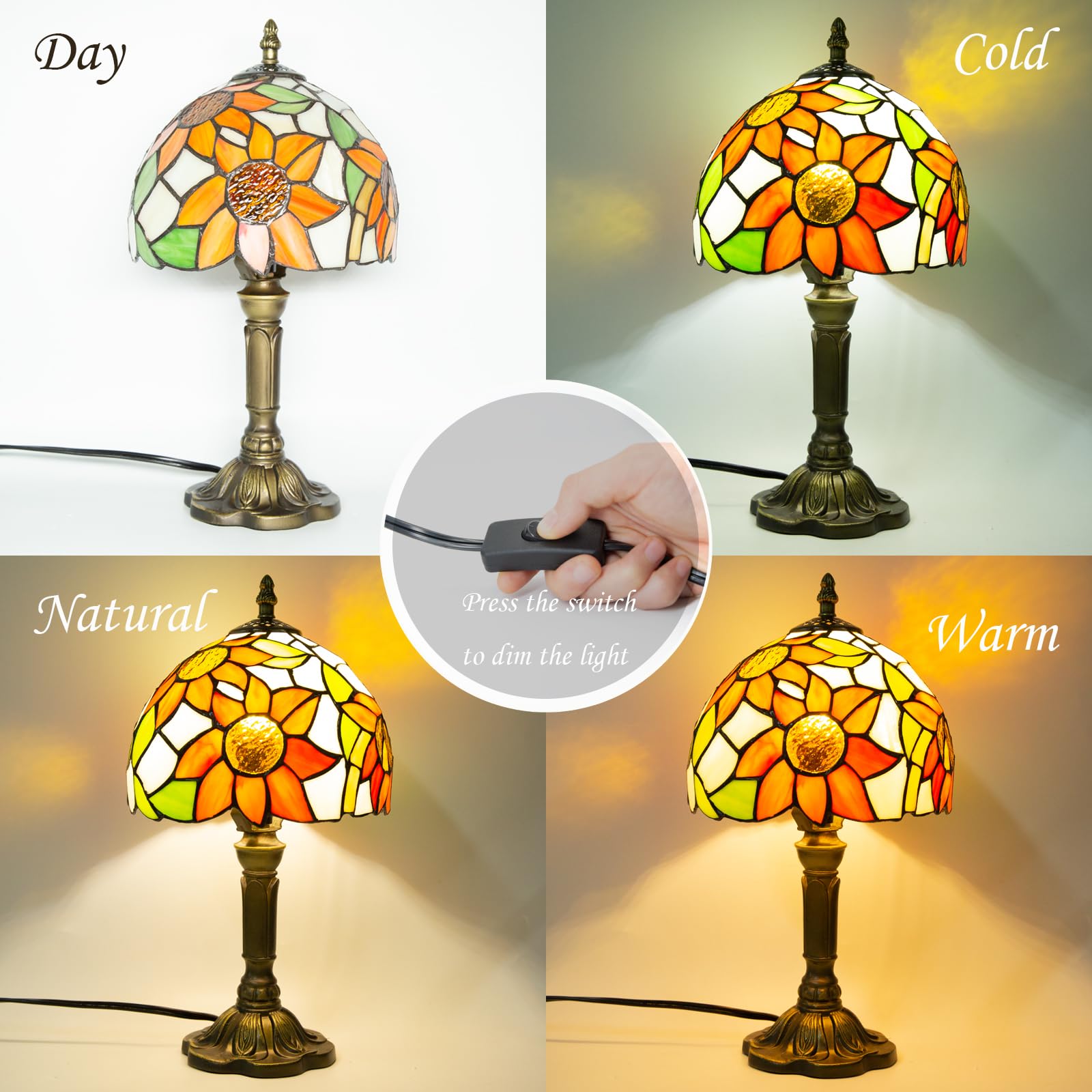 Ppbmocw Stained Glass Lamp,8X14 Inches Small Tiffany Lamp For Bedside,Antique Office,Living Room (A Sunflower)