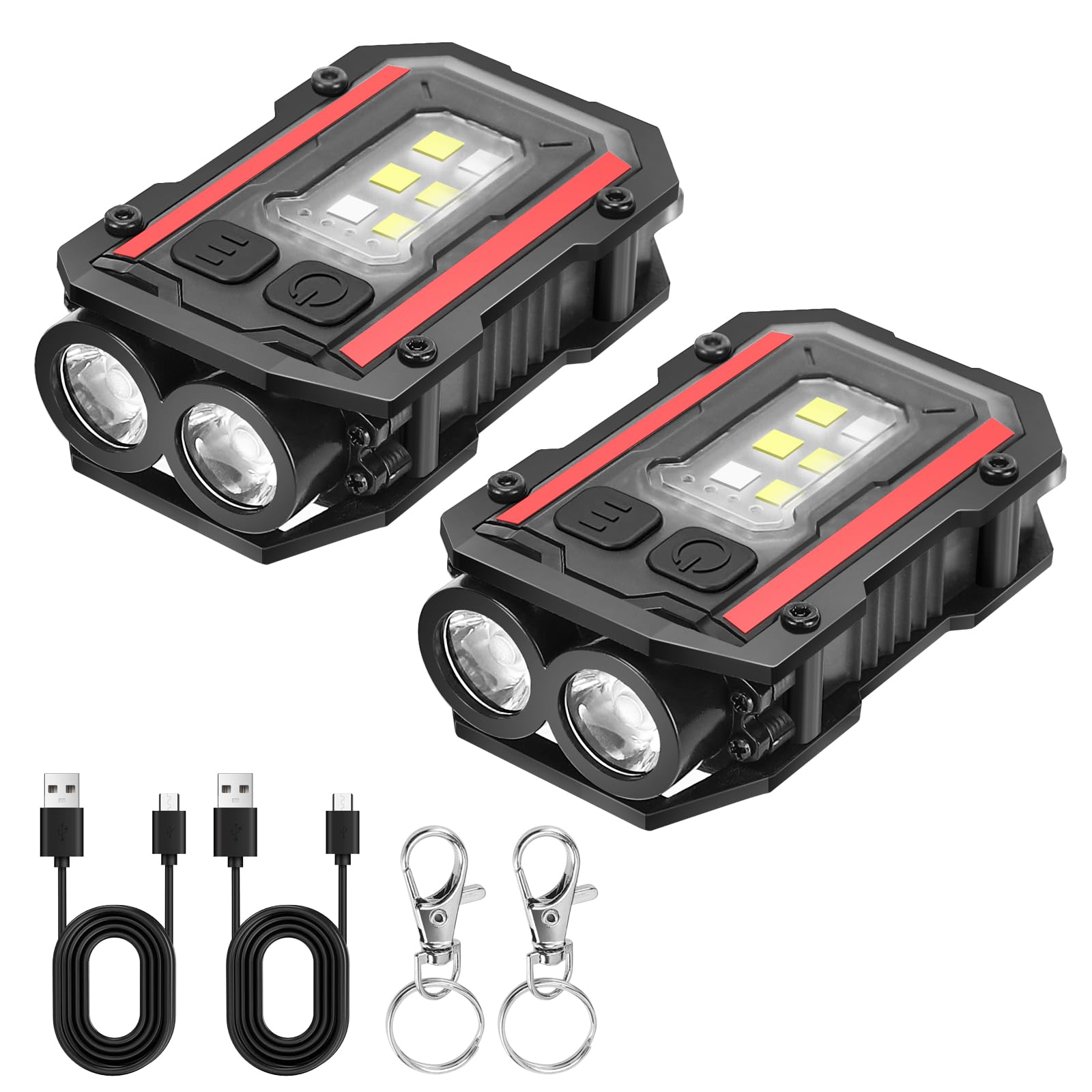 SUNPRO Mini Keychain Flashlight with Clip, 8 Modes Pocket Flash Light, Red Blue COB Side Light, Type-C Rechargeable for Hiking, 