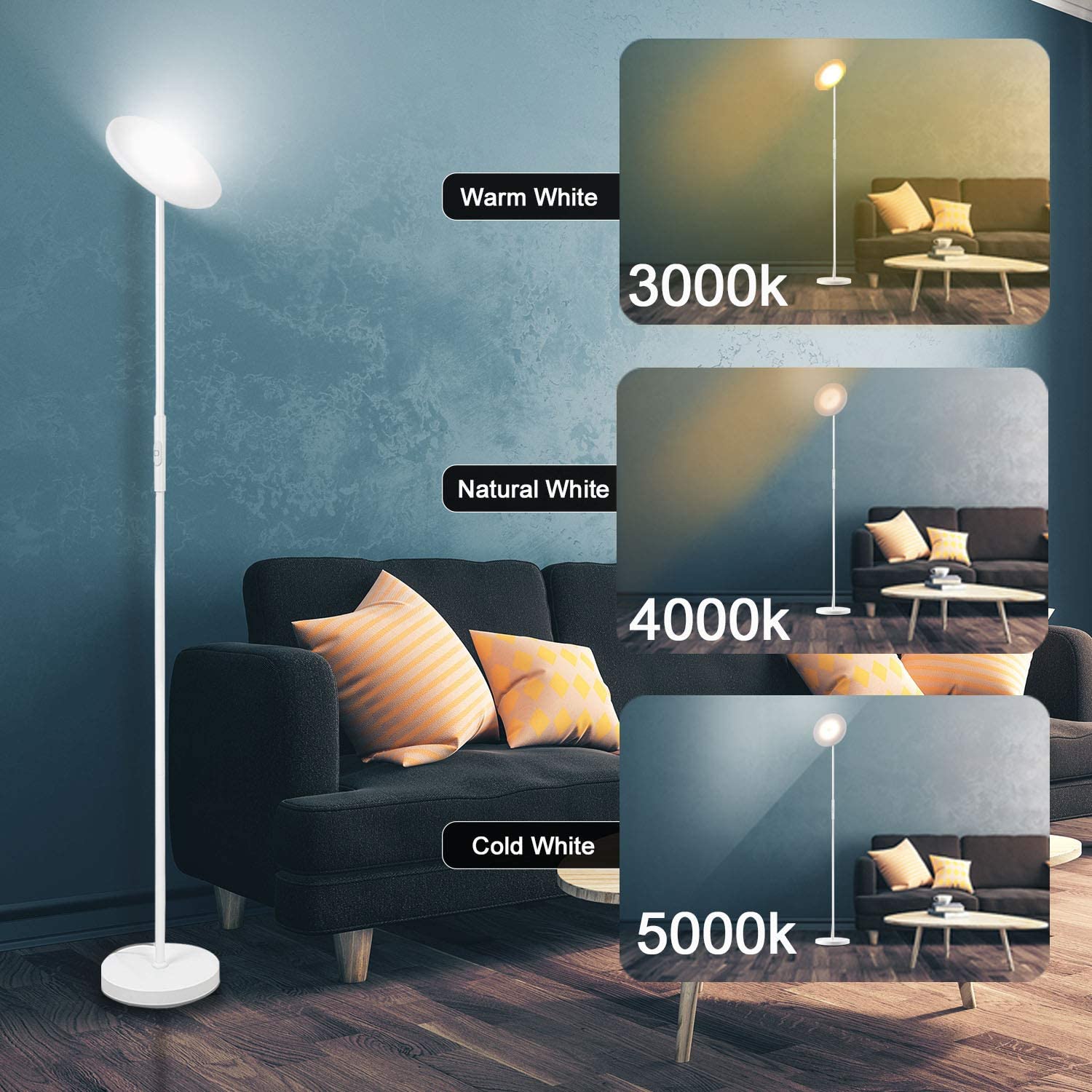 JOOFO Floor Lamp - 30W 2400LM LED Torchiere with Remote & Touch Control, Pearl White