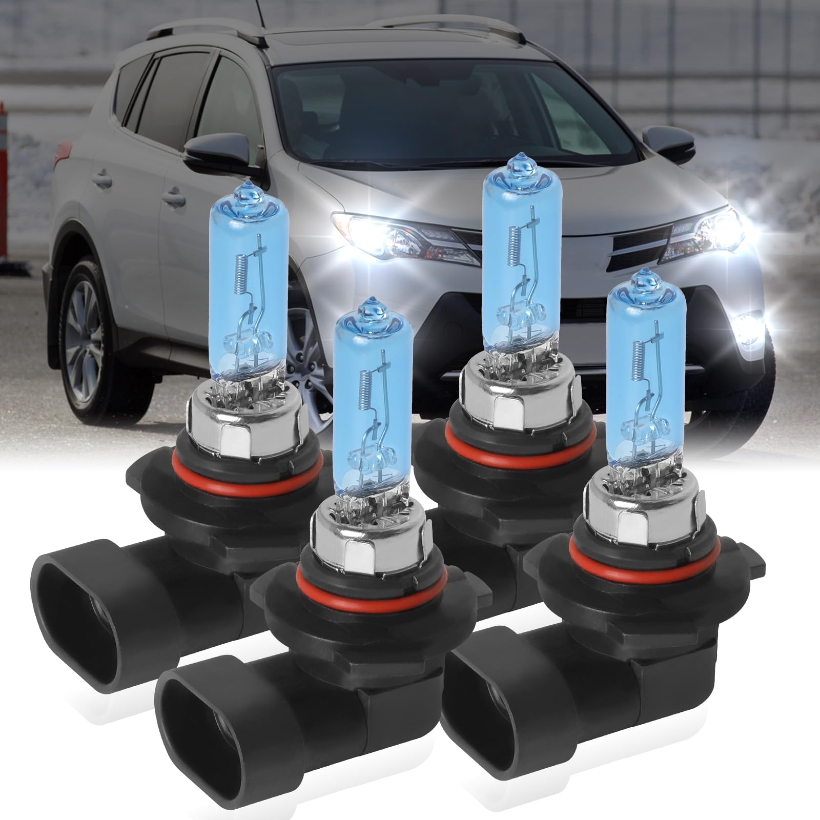 IVBDQV Halogen Headlight Bulbs Combo 4PCS, 9005/HB3 High & Low Beam, Glass, For Toyota RAV4 2013-2015, 300