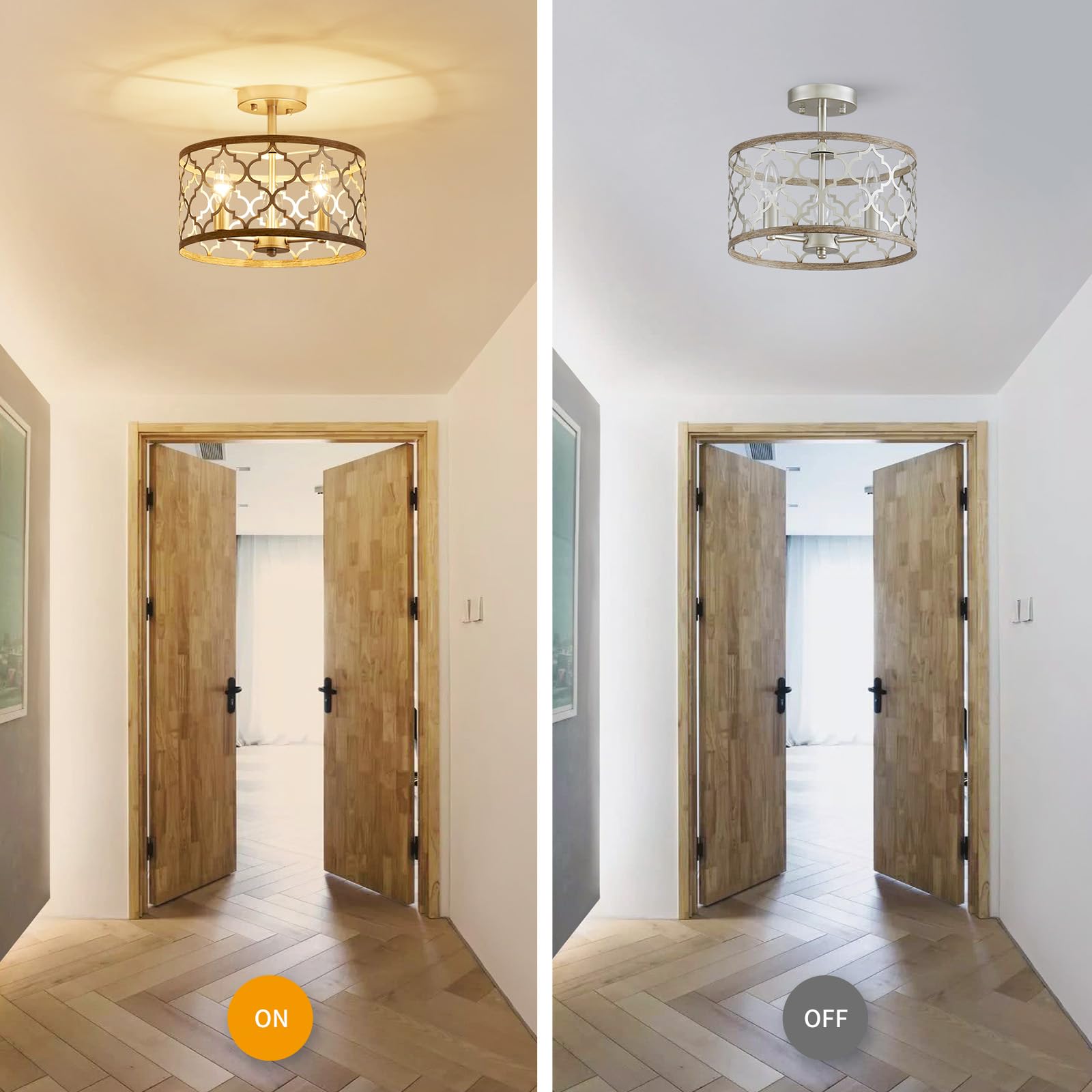 WUZUPS Chandelier 3-Light Vintage Farmhouse Ceiling Light Fixture, H 9.8in x W 12.4in, Nickel & Wood compatible with, Model USHD900040BN