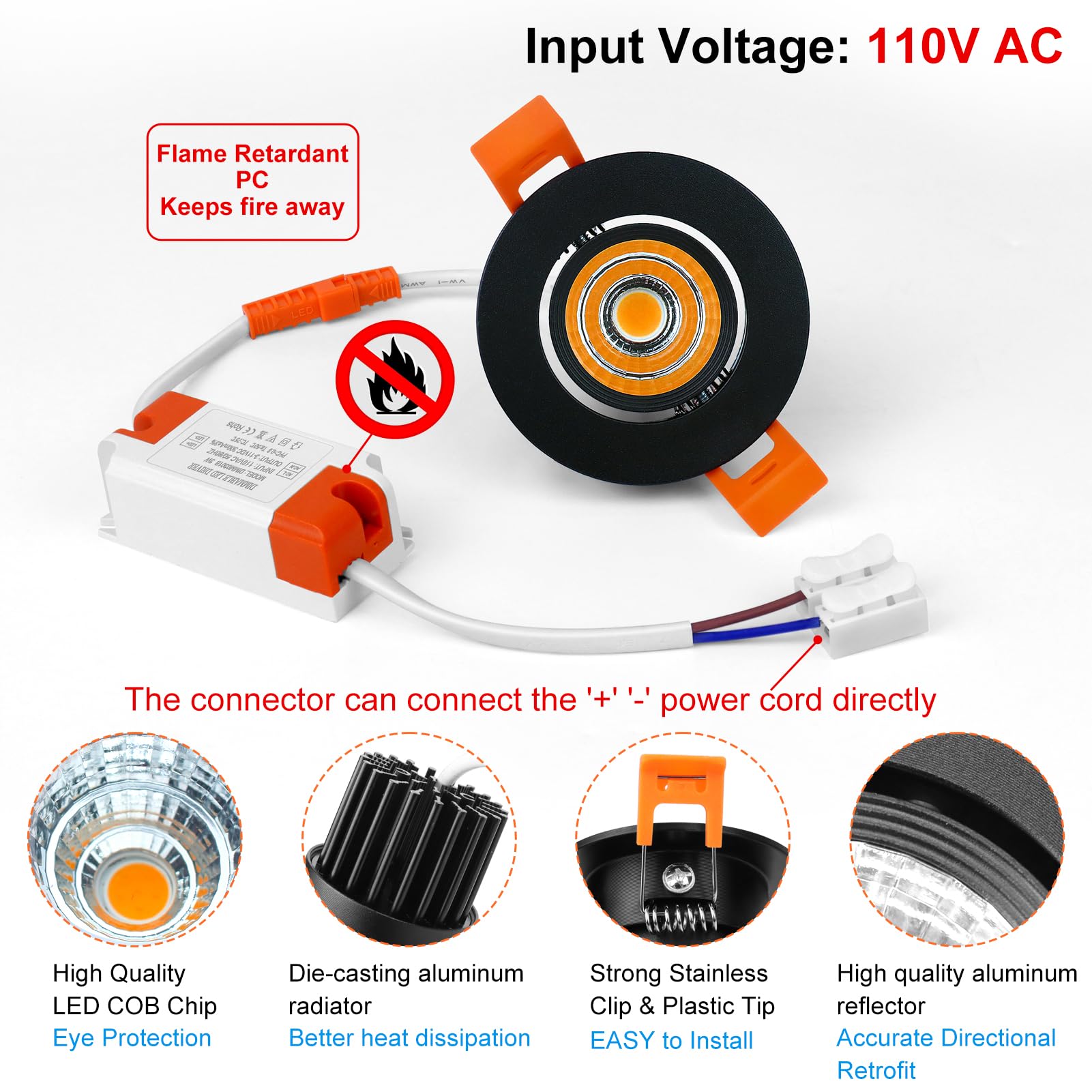 Inshareplus 2 Inch Led Downlight  3W Recessed Lighting 220Lm Cob Dimmable  3000K Warm White  Cri80  Black Trim  Ceiling Lights With Led Driver  20 Pack